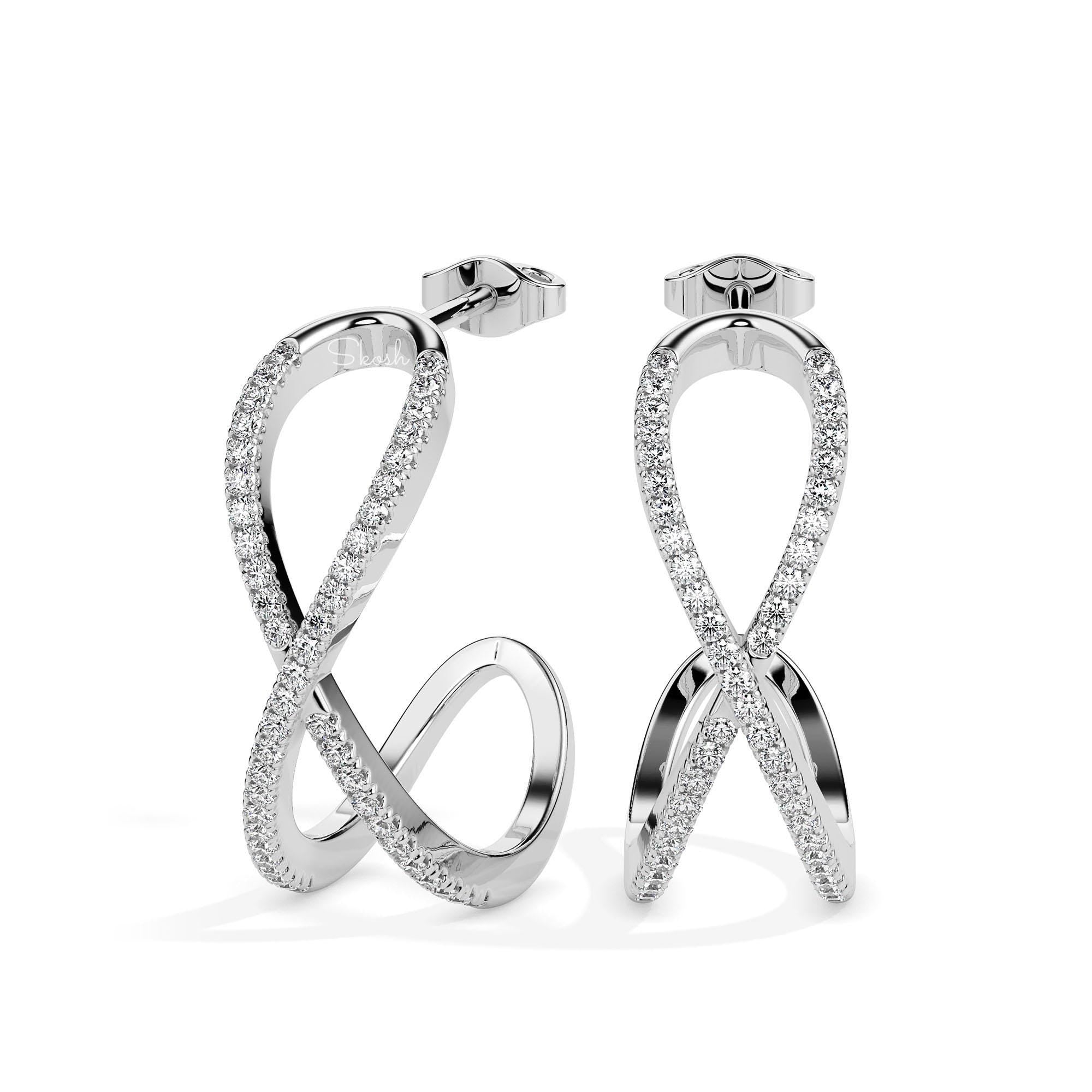 Criss Cross Wedding Diamond Hoop Earrings