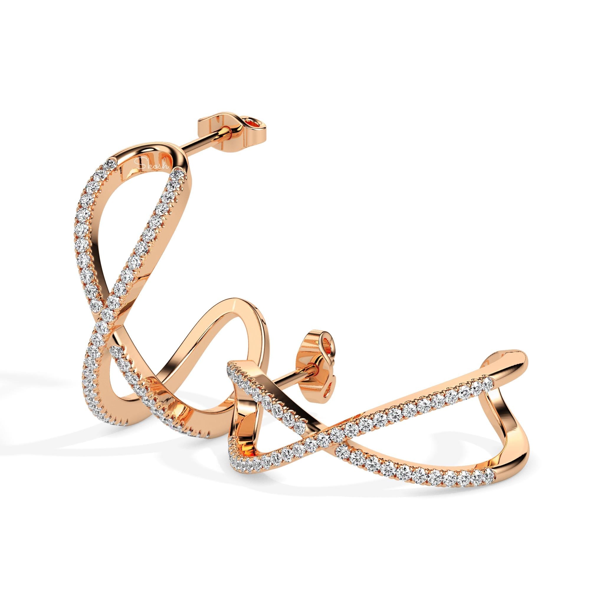 Criss Cross Wedding Diamond Hoop Earrings