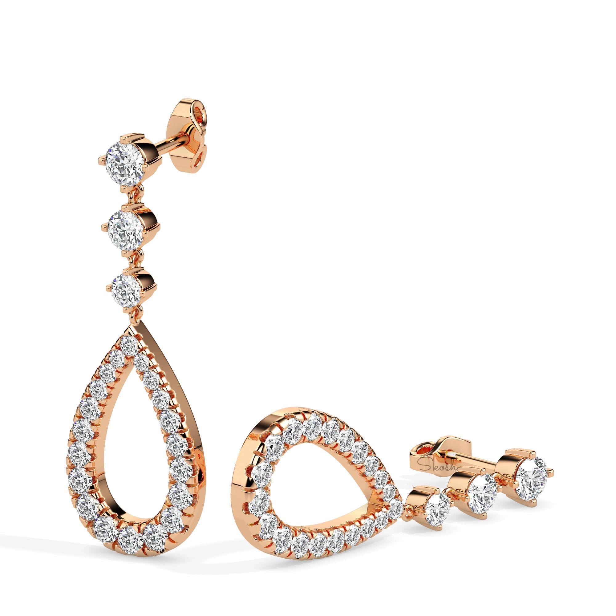Tear Drop Bridal Diamond Dangle Statement Earrings