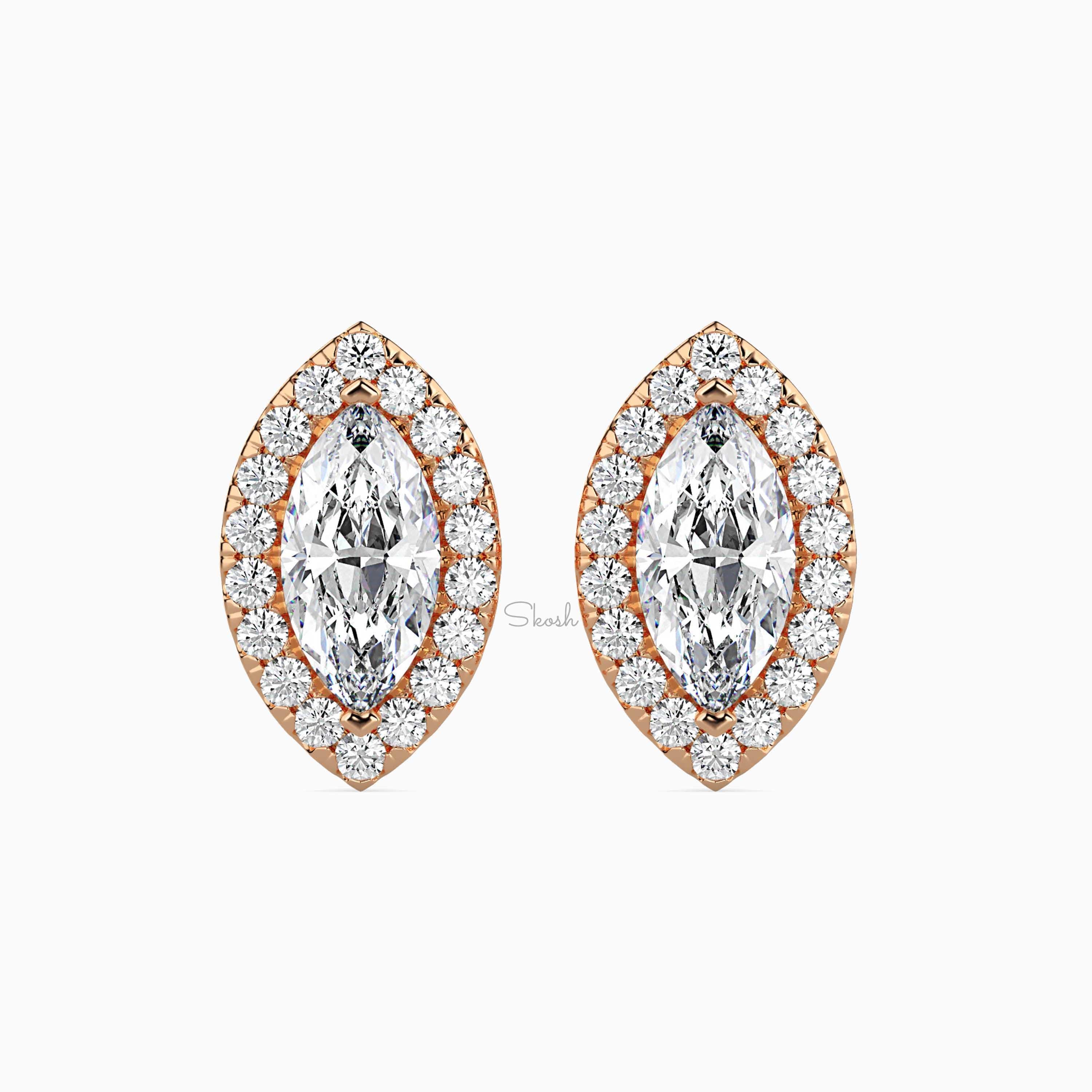 1 - 6 TCW Marquise Shape Lab Grown Diamond Halo Solitaire Stud Earrings