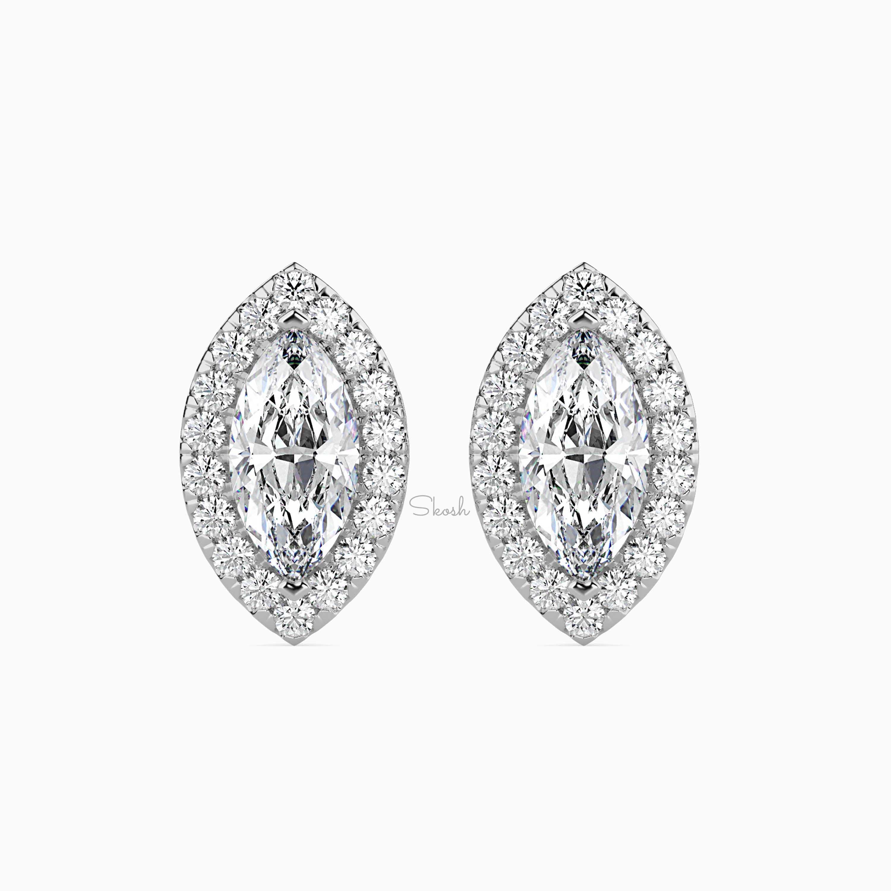 1 - 6 TCW Marquise Shape Lab Grown Diamond Halo Solitaire Stud Earrings