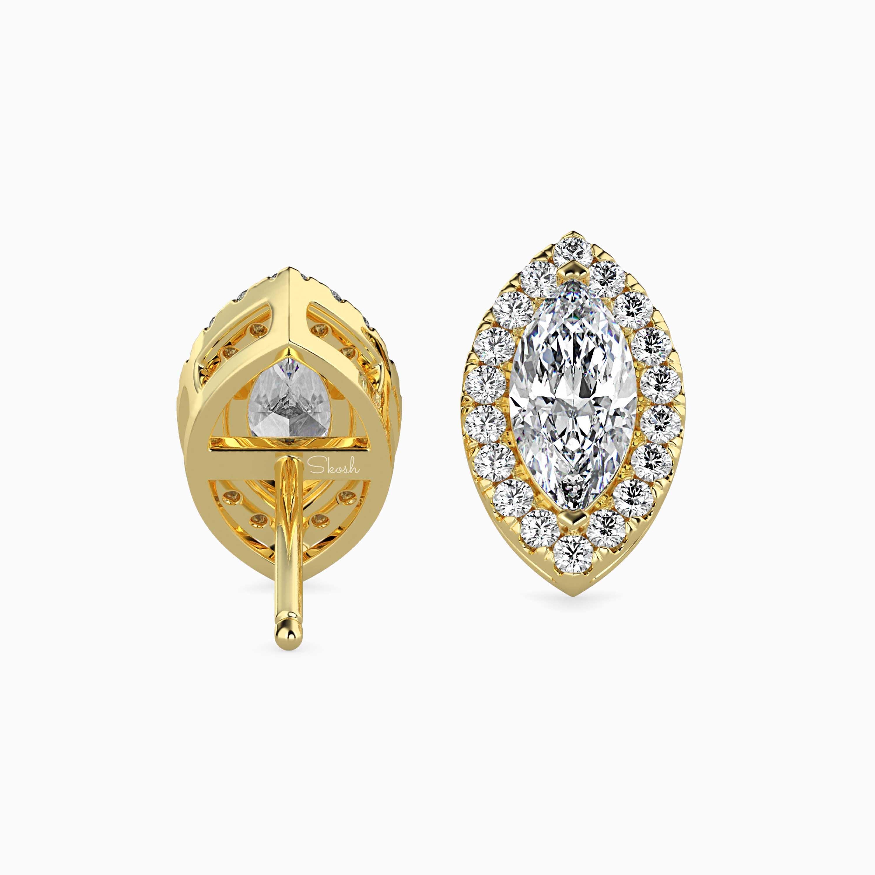 1 - 6 TCW Marquise Shape Lab Grown Diamond Halo Solitaire Stud Earrings