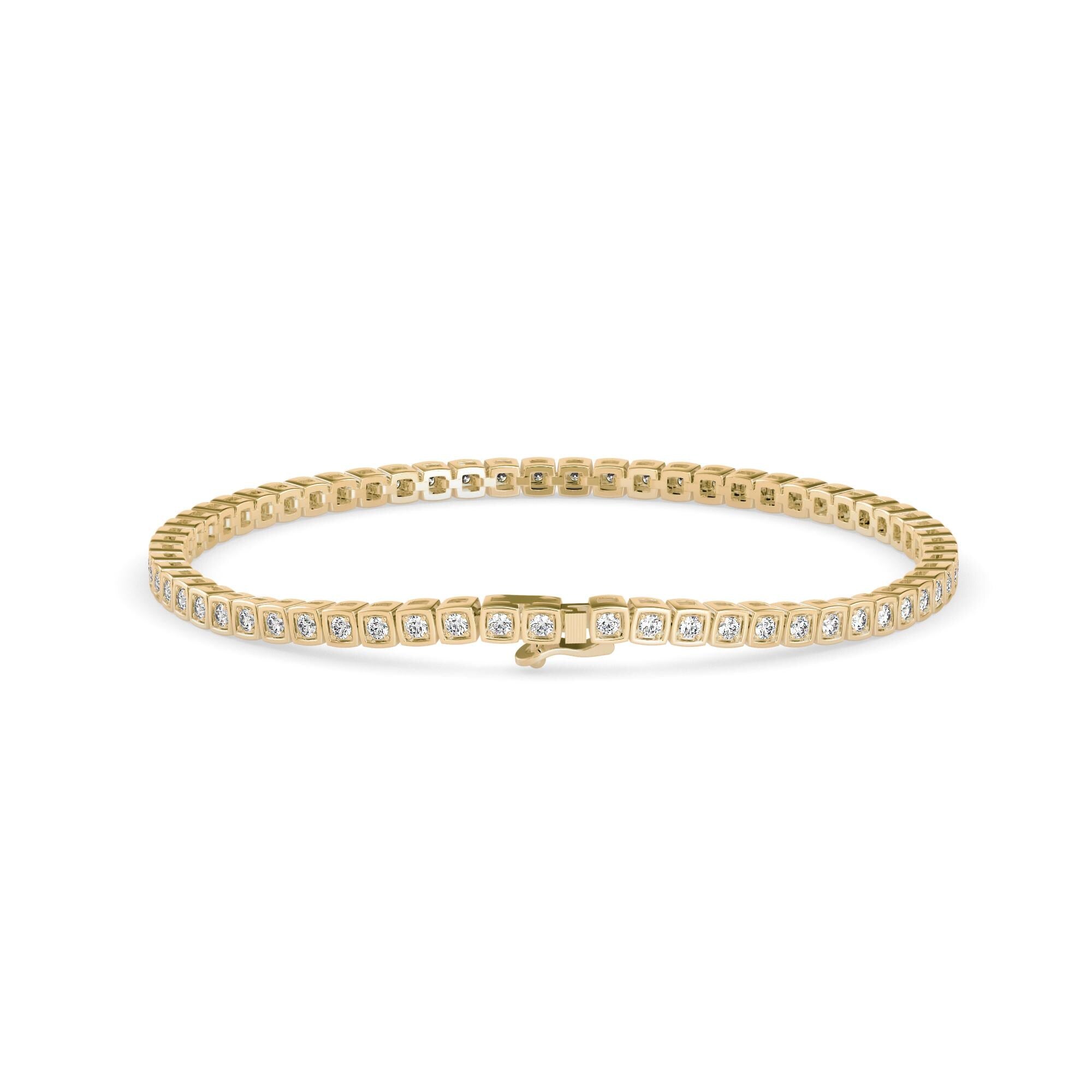 Square Bezel Round Cut Lab Grown Diamond Tennis Bracelet