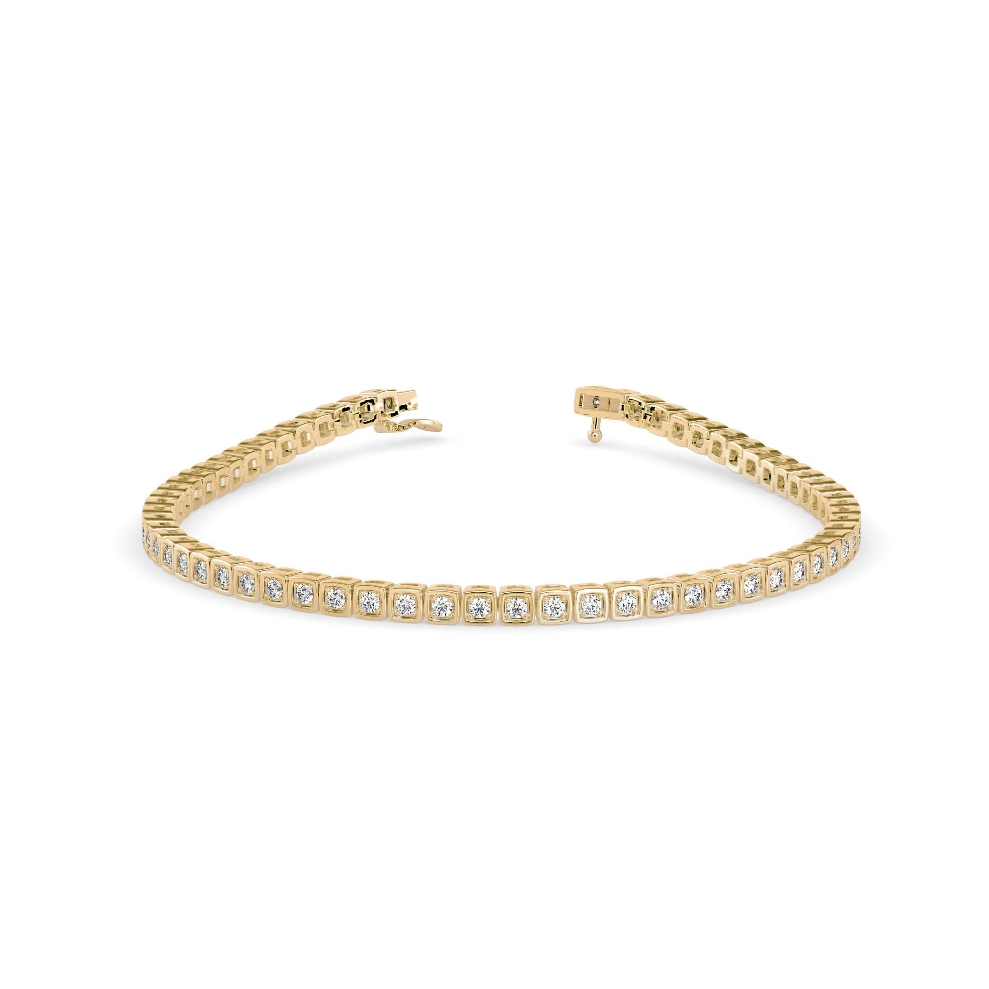 Square Bezel Round Cut Lab Grown Diamond Tennis Bracelet