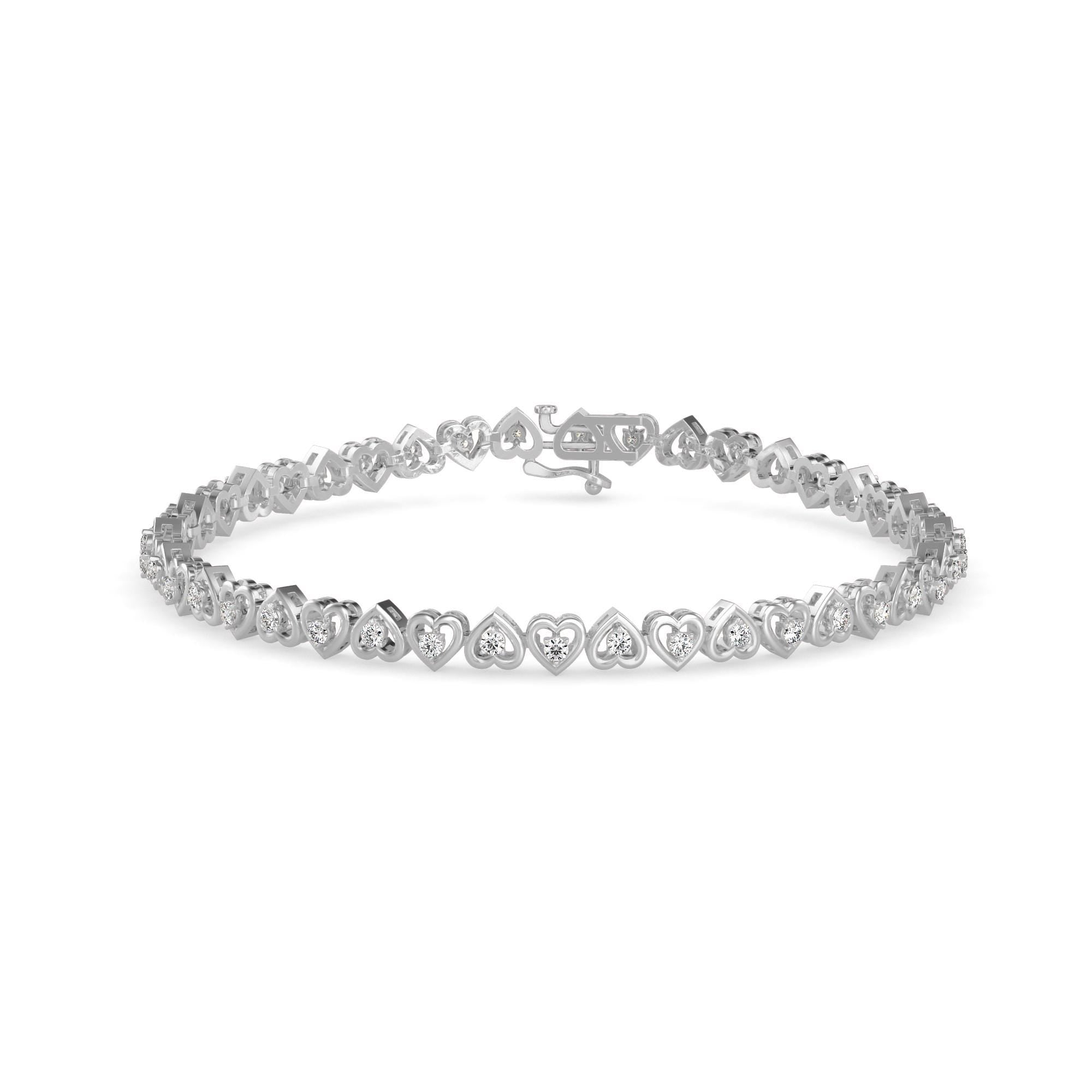 Heart Diamond Tennis Bracelet with Round Cut Lab Grown Diamonds