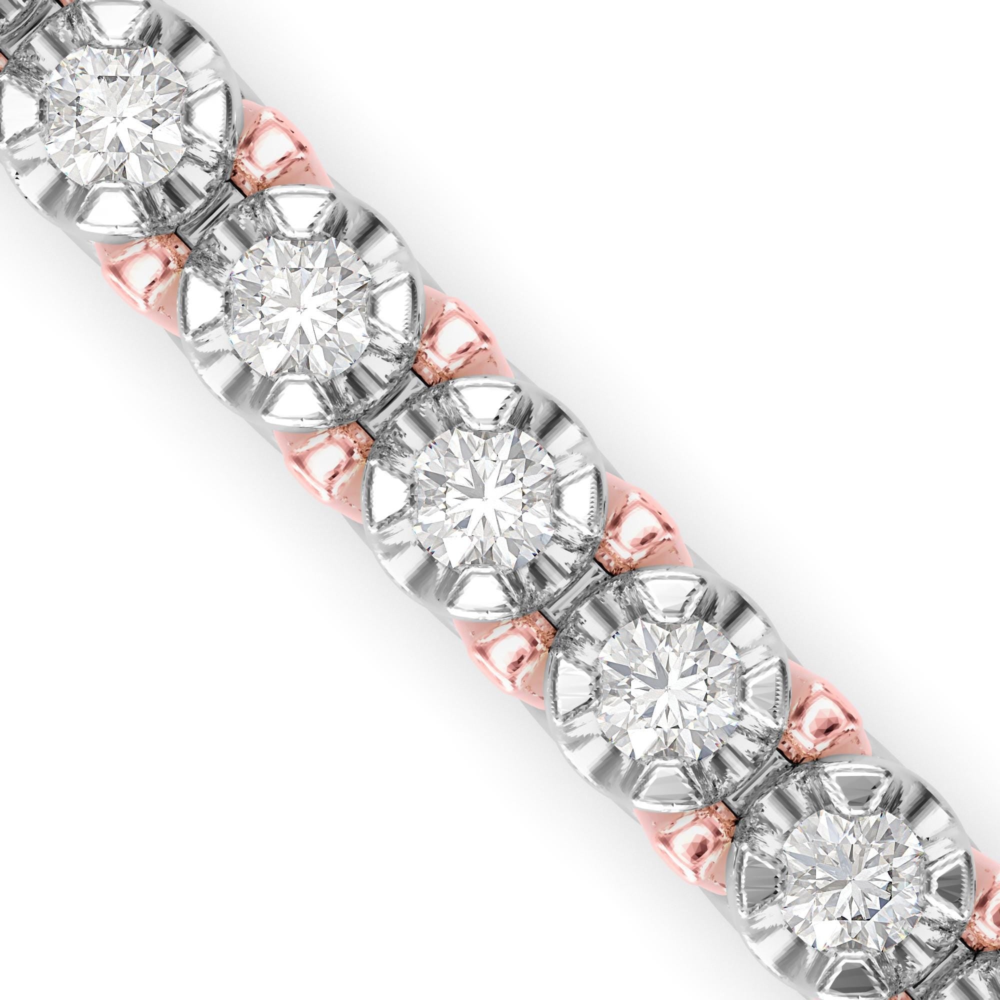 Dual Tone Round Cut Lab Grown Diamond Tennis Bracelet