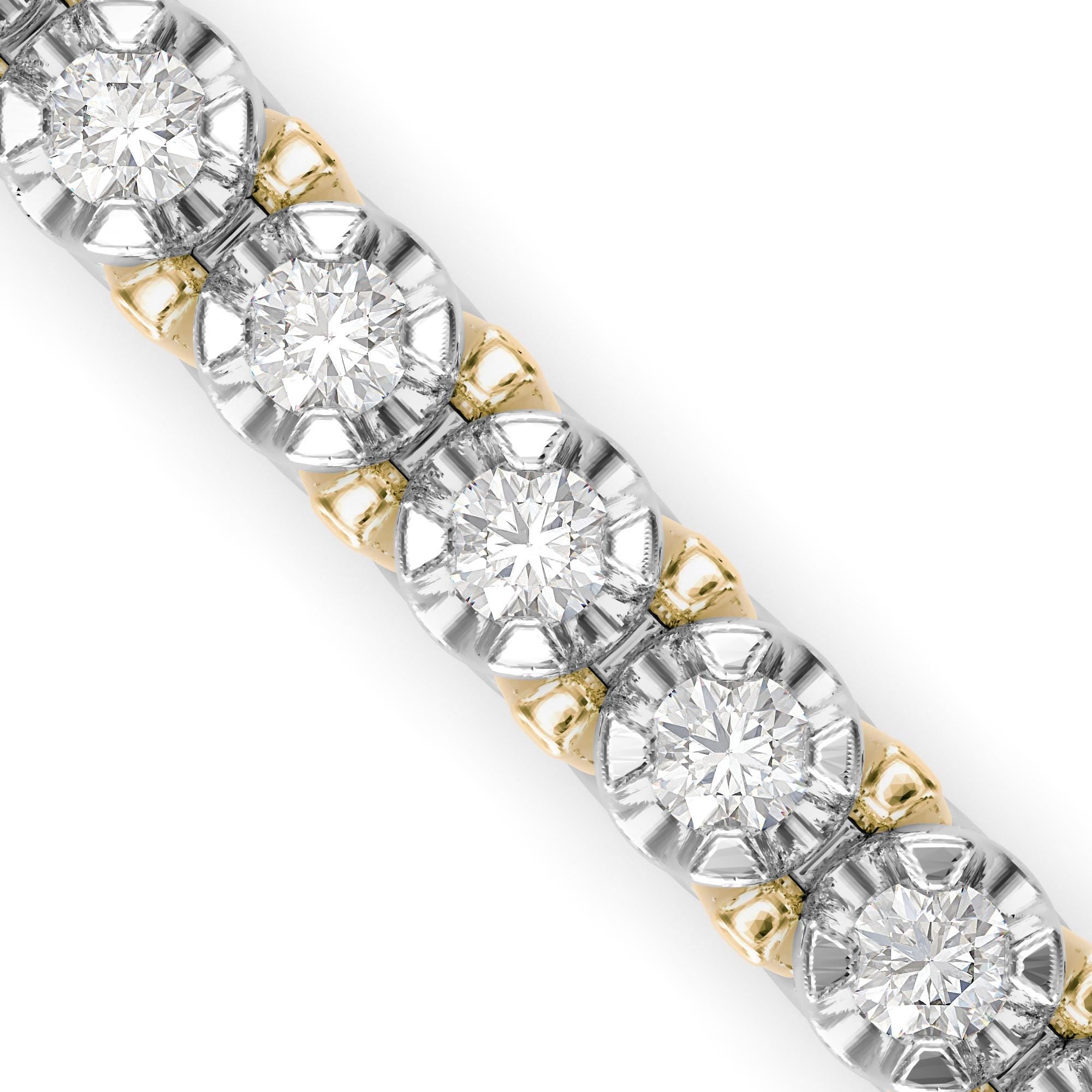 Dual Tone Round Cut Lab Grown Diamond Tennis Bracelet