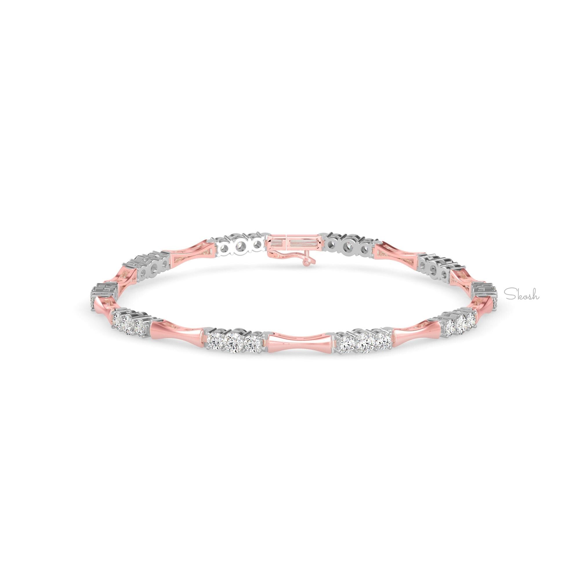 Bamboo Round Cut Lab Grown Diamond Tennis Bracelet