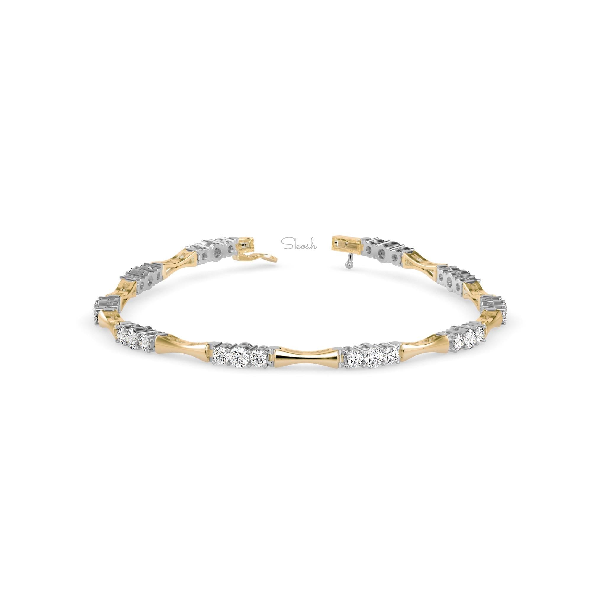 Bamboo Round Cut Lab Grown Diamond Tennis Bracelet