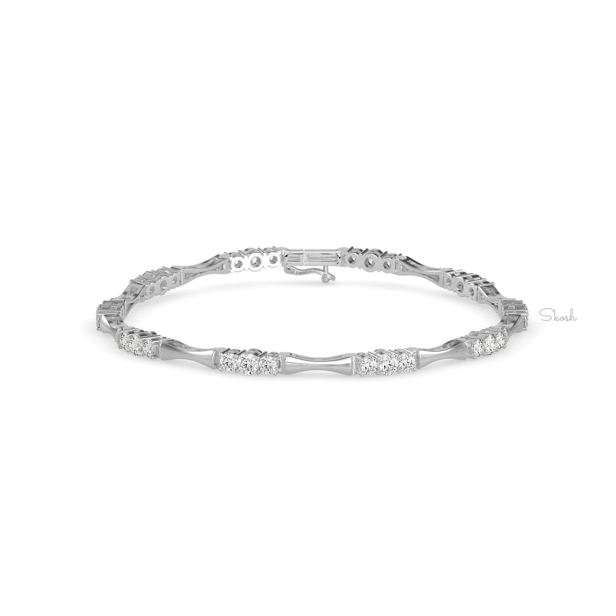 Bamboo Round Cut Lab Grown Diamond Tennis Bracelet