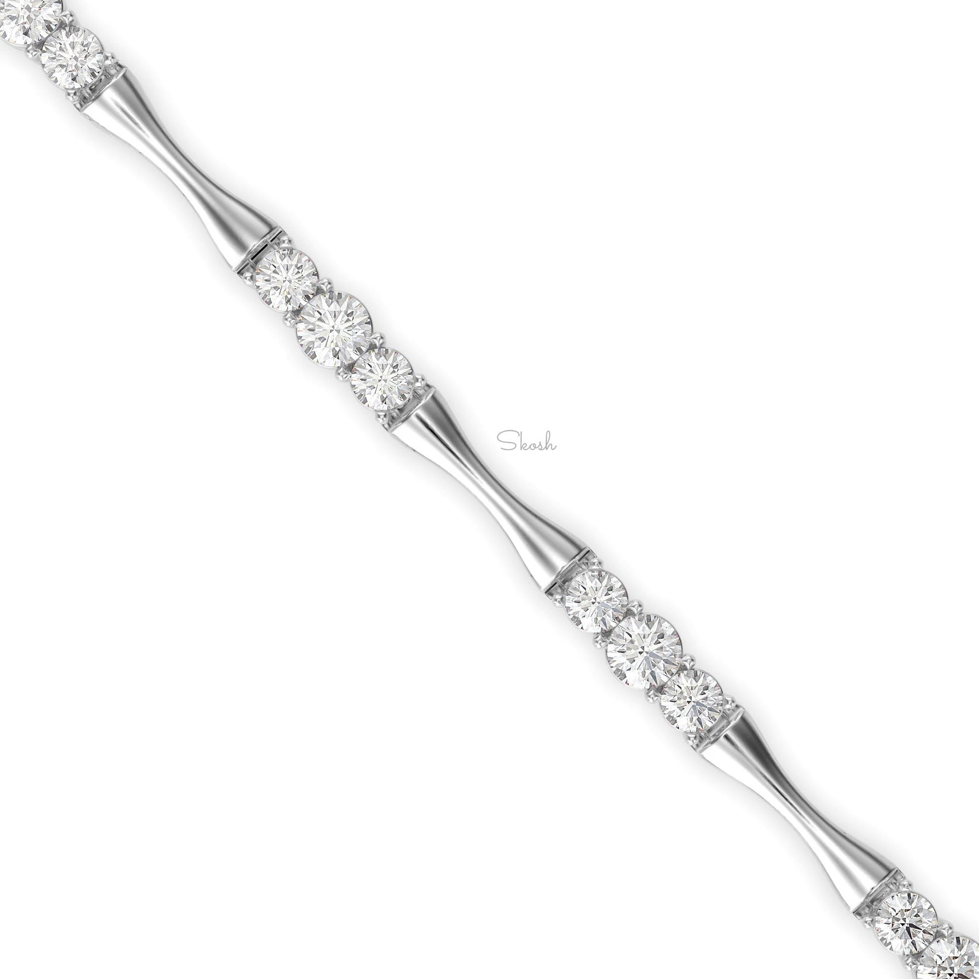 Bamboo Round Cut Lab Grown Diamond Tennis Bracelet