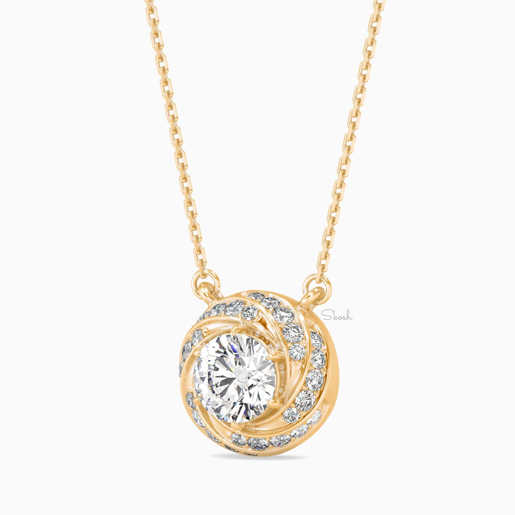 Lab Grown Round Cut Diamond Flower Pendant Necklace