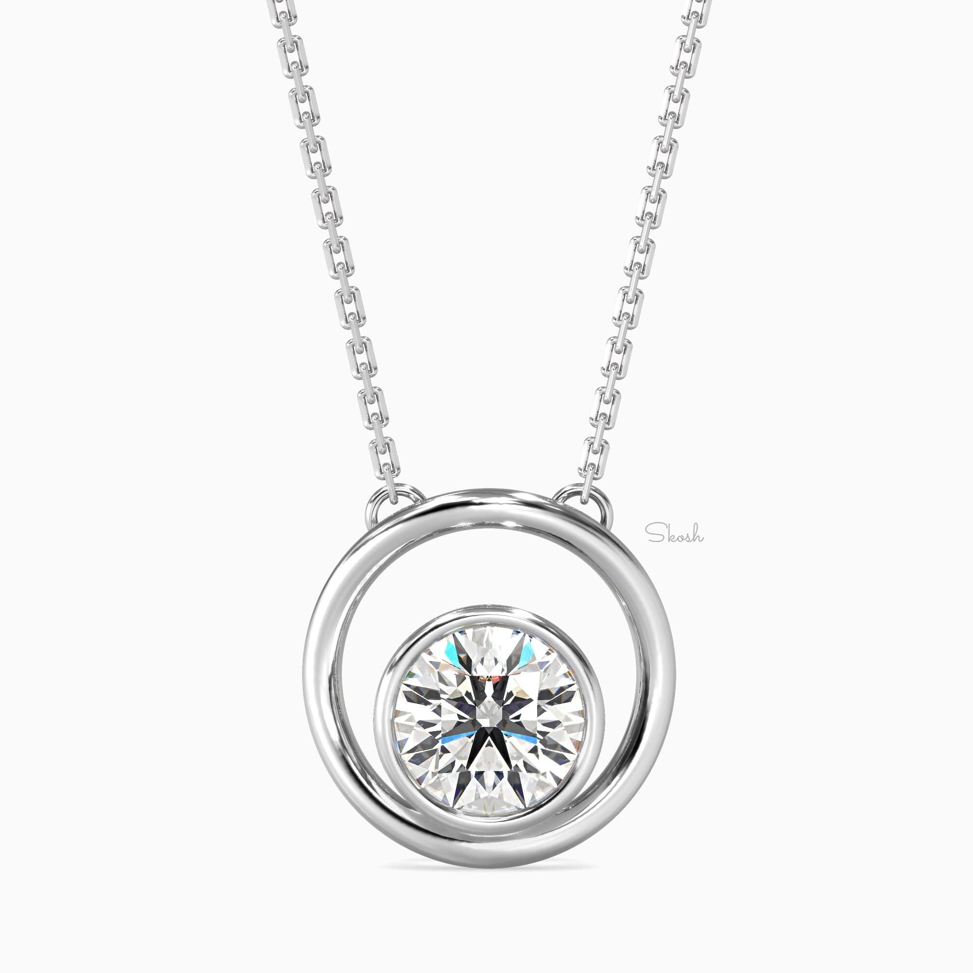 0.75 Carats Round Cut Lab Grown Diamond Circle Pendant Necklace