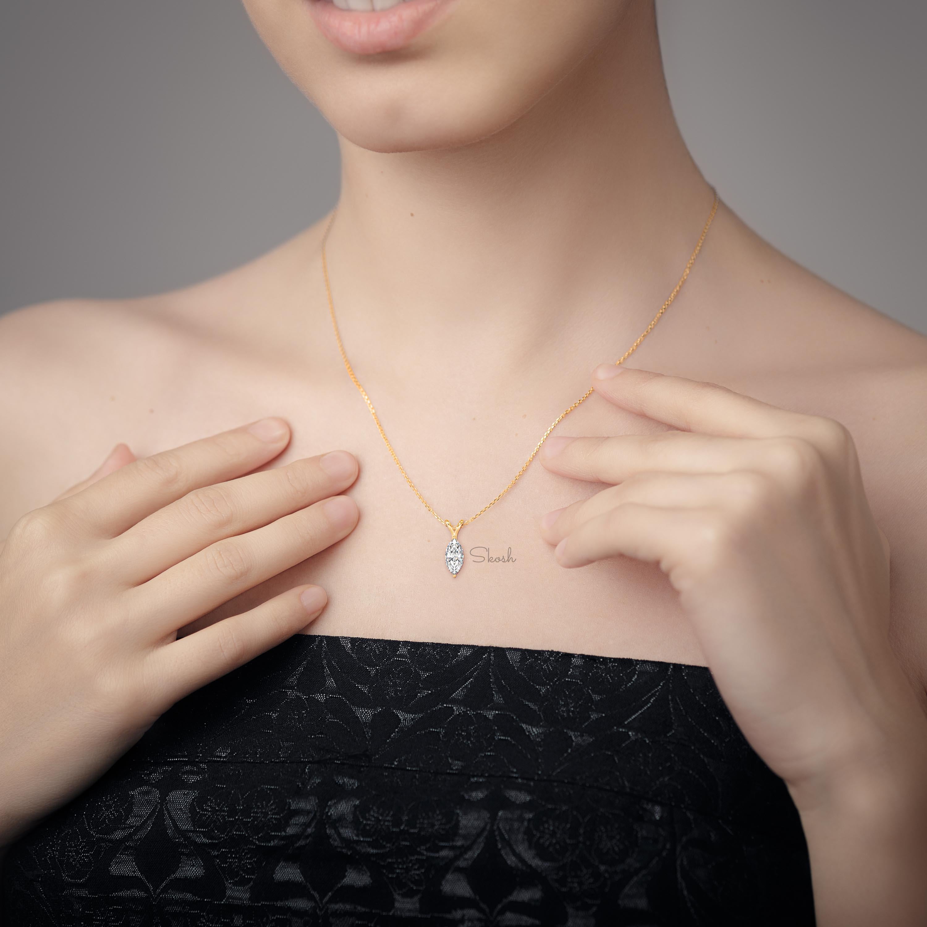 1 CTW Marquise Cut Lab Grown Diamond Solitaire Pendant Necklace