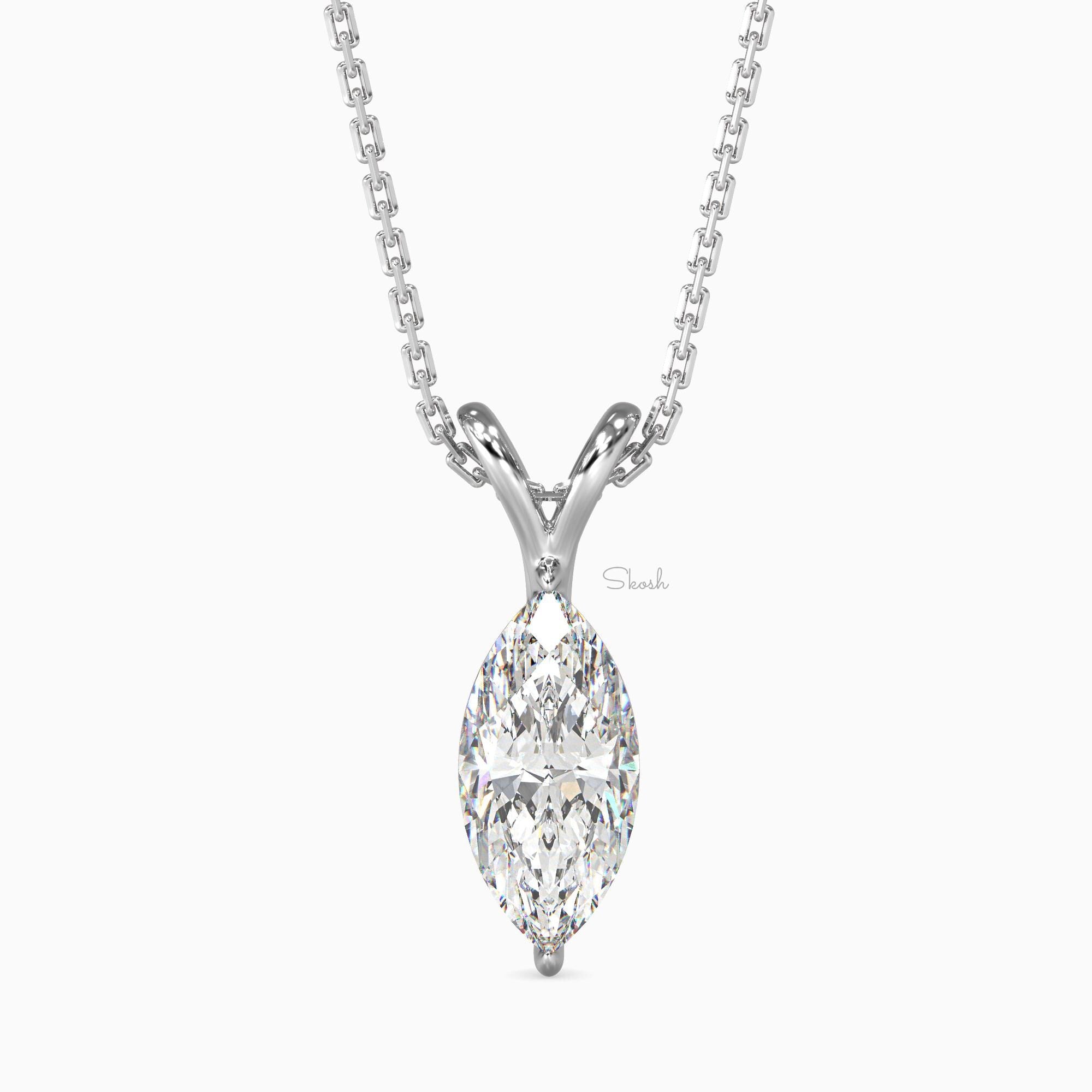 1 CTW Marquise Cut Lab Grown Diamond Solitaire Pendant Necklace