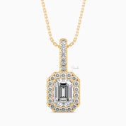 1 CTW Emerald Cut Halo Diamond Solitaire Pendant Necklace