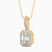 1 CTW Emerald Cut Halo Diamond Solitaire Pendant Necklace