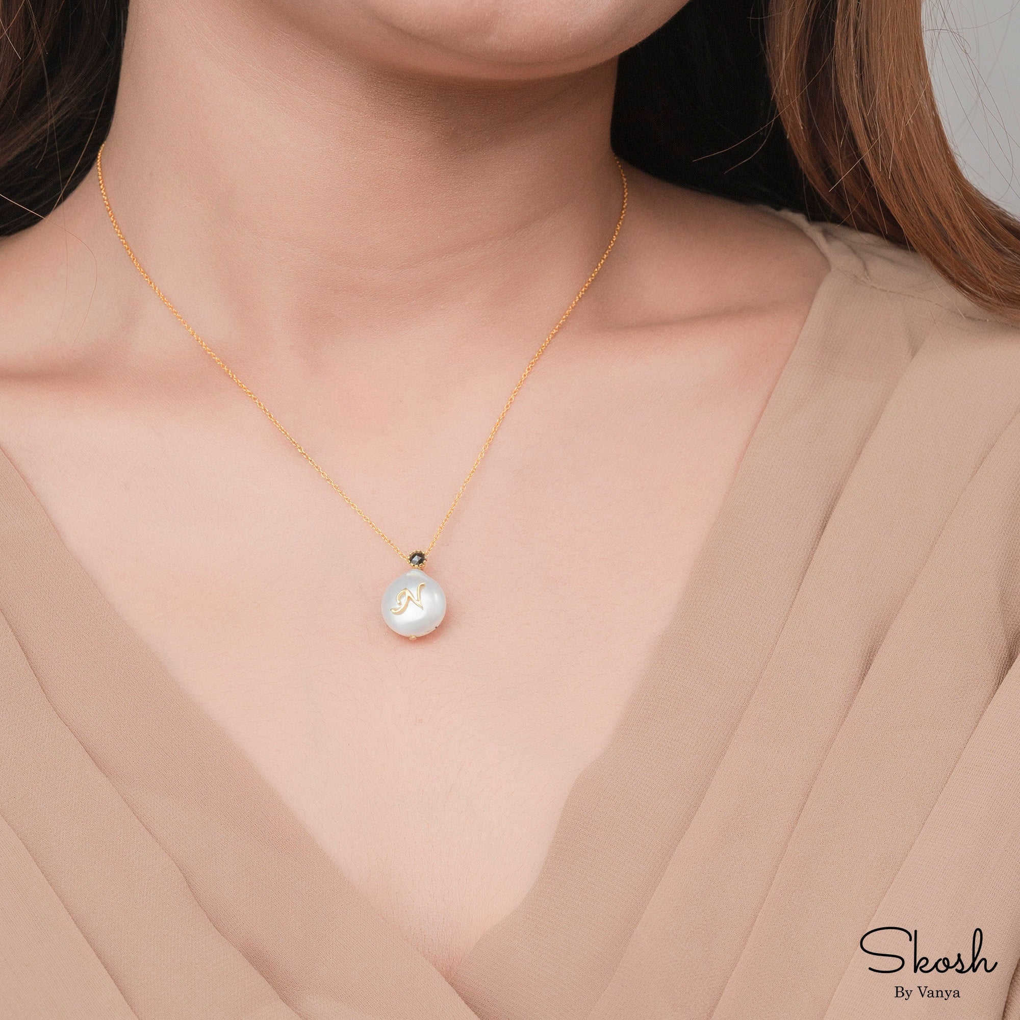 Initial Pearl Pendant Charm Necklace