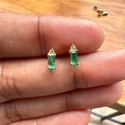 Gold Green Emerald Diamond Studs