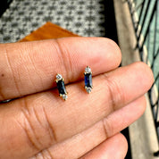 Minimal Tiny Blue Sapphire Diamond Studs