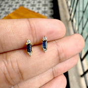 Minimal Tiny Blue Sapphire Diamond Studs