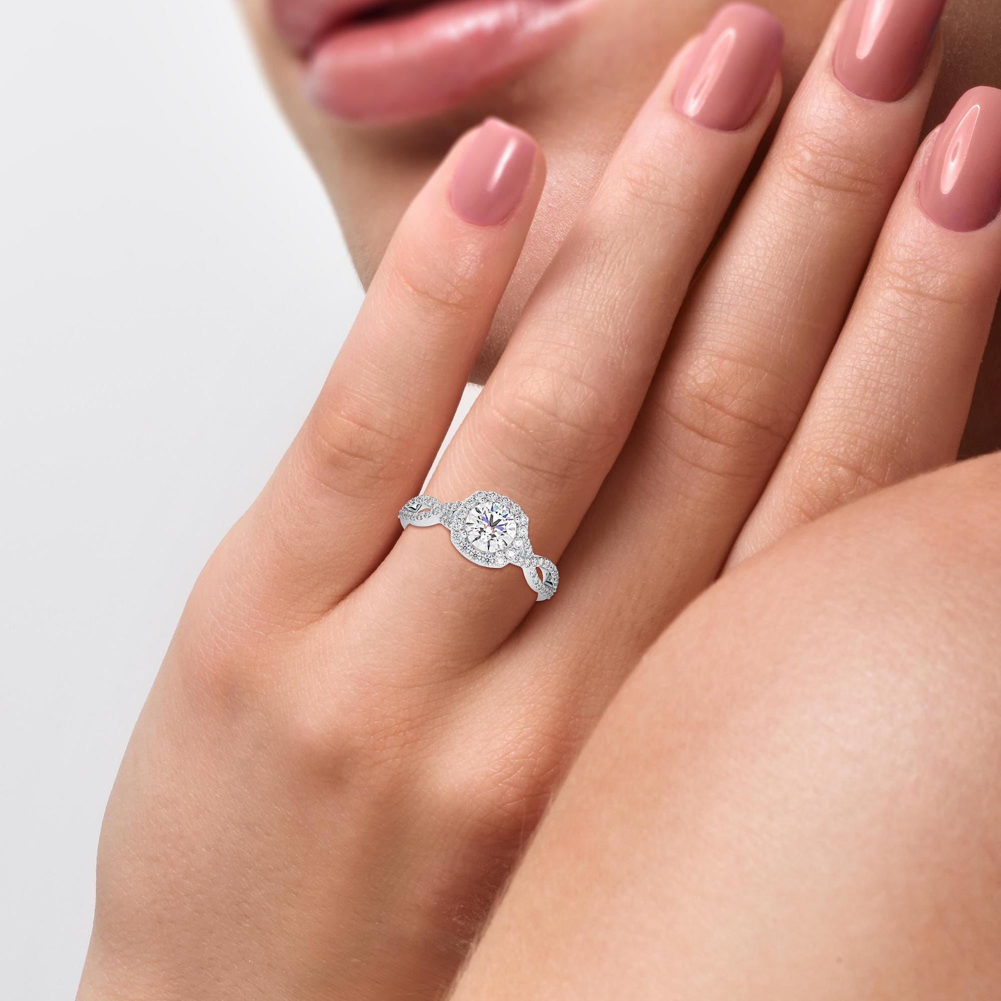 1.20 TCW Round Cut Lab Grown Diamond Engagement Wedding Ring with Wavy Diamond Band
