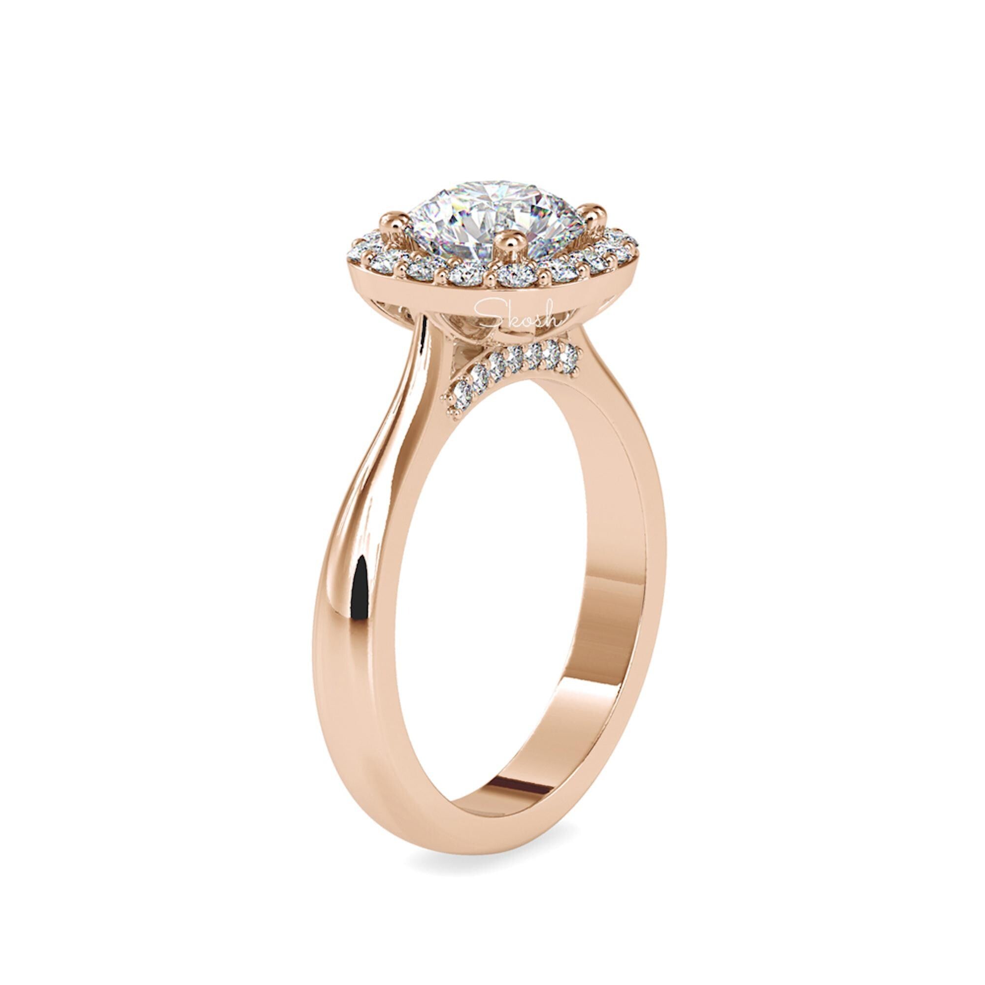 Hidden Halo Round Cut Diamond Engagement Ring