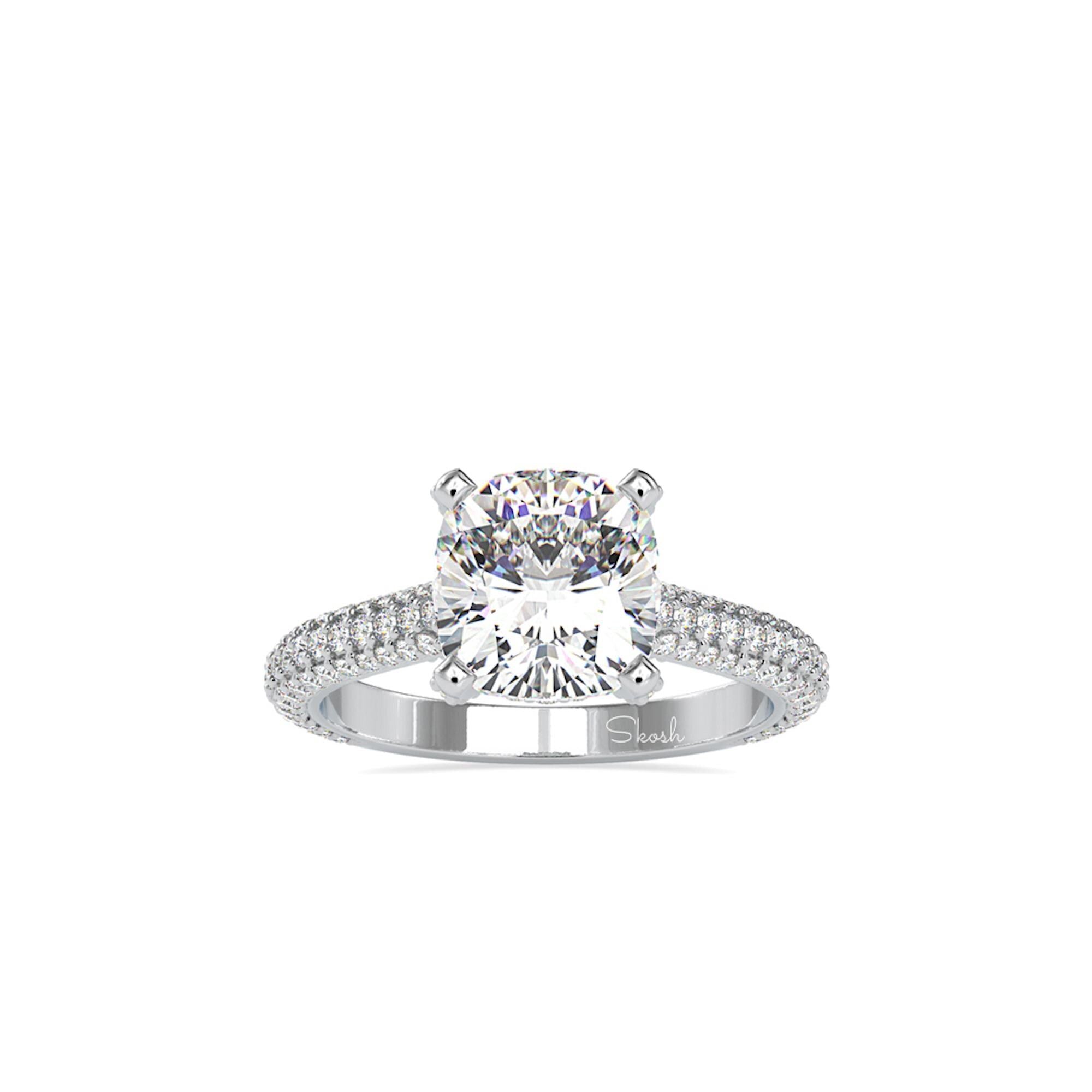 Square Cushion Cut Pave Diamond Engagement Ring