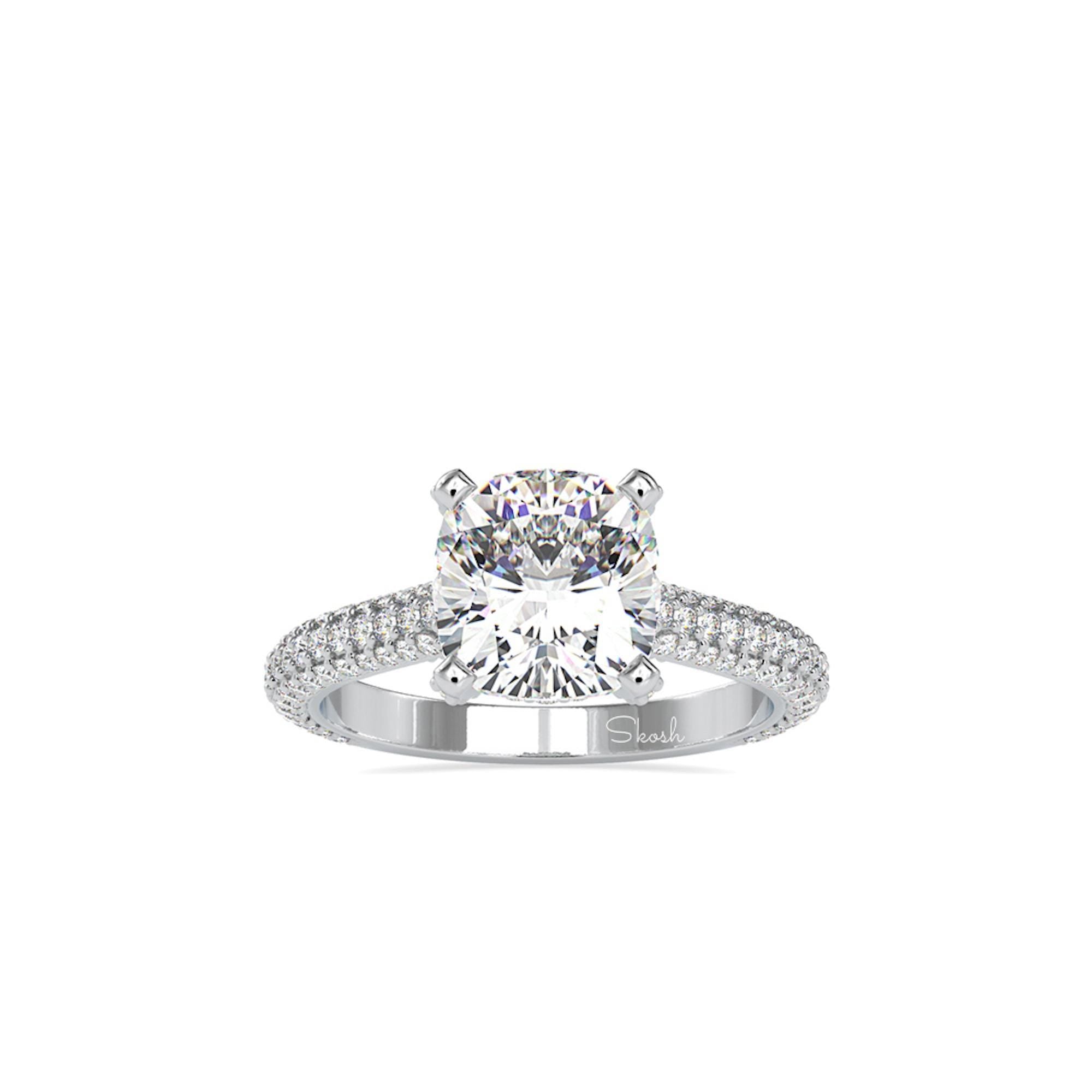 Square Cushion Cut Lab Grown Pave Diamond Engagement Ring