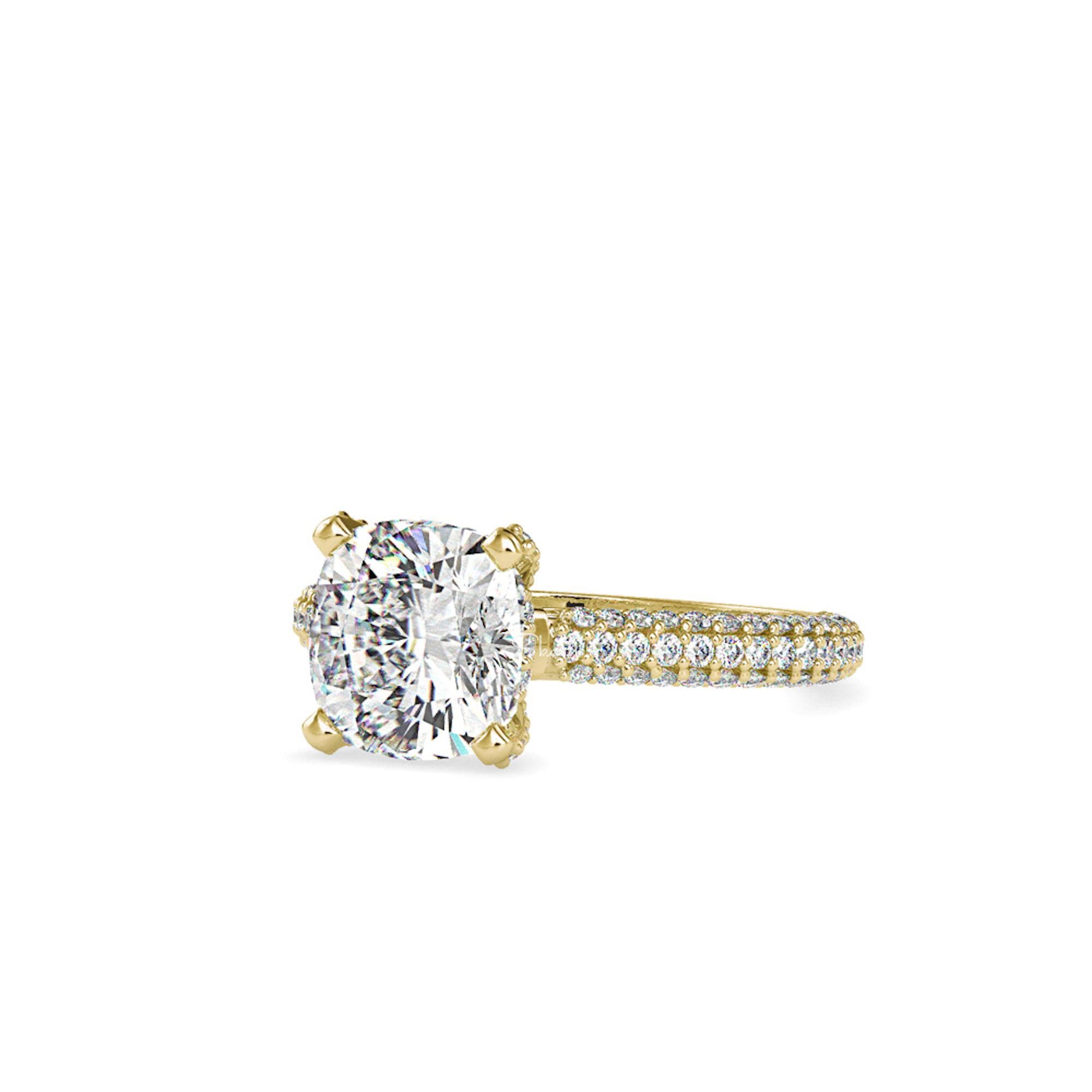 Square Cushion Cut Lab Grown Pave Diamond Engagement Ring