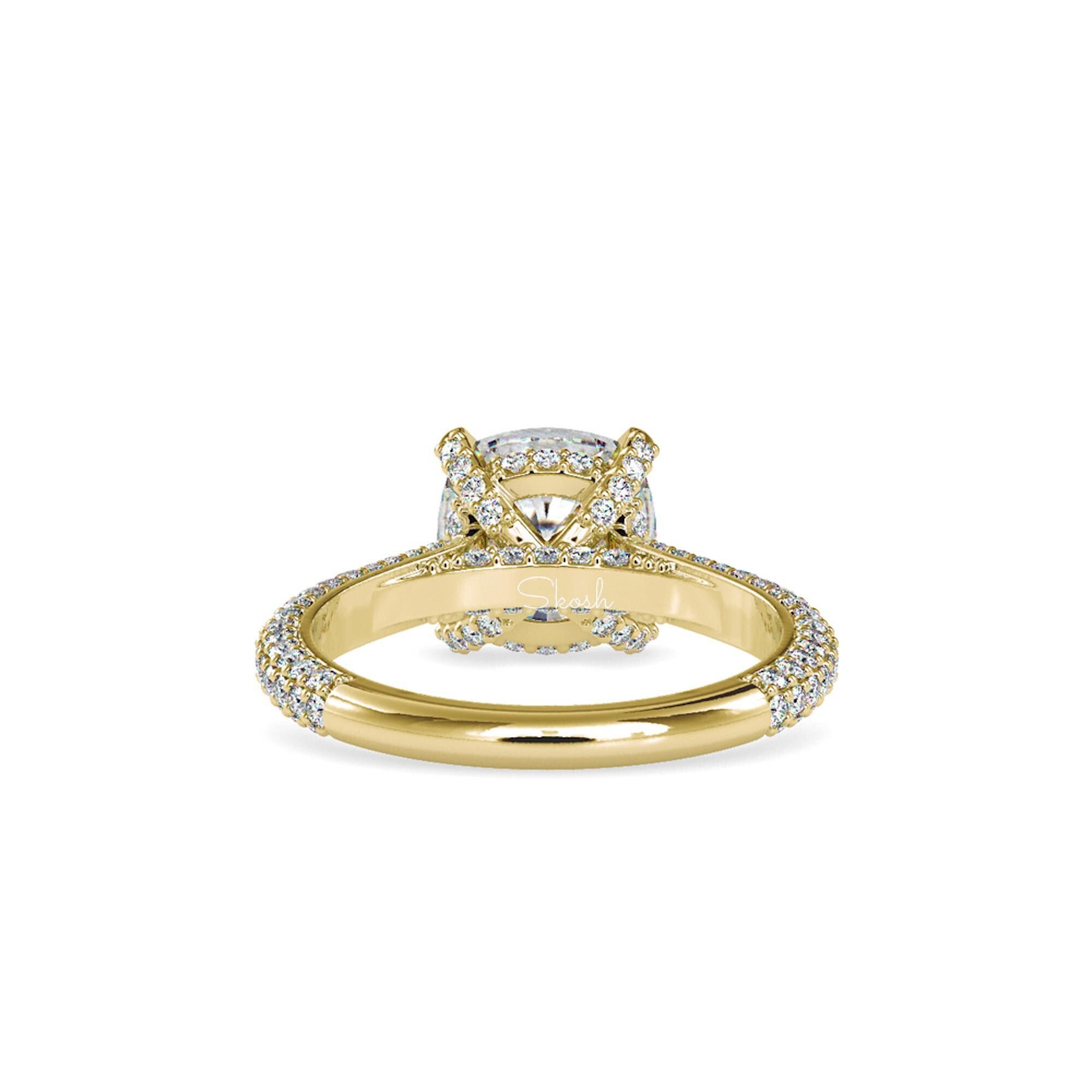 Square Cushion Cut Lab Grown Pave Diamond Engagement Ring