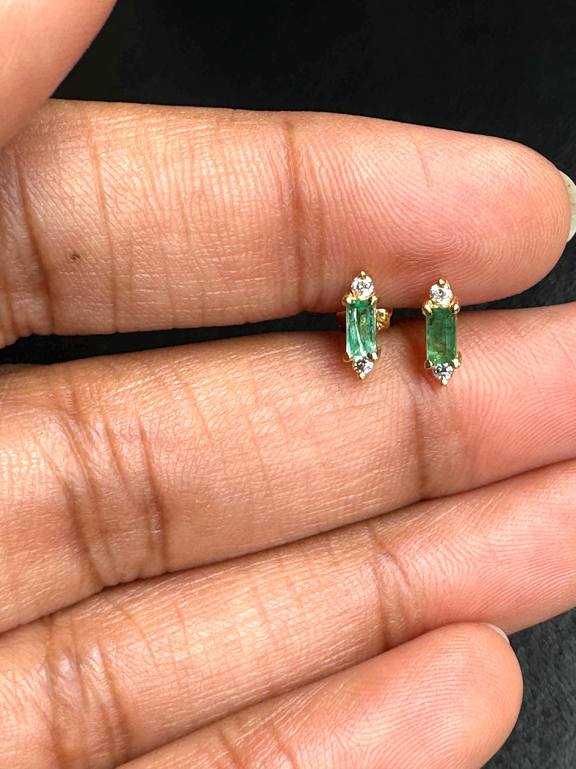 Gold Green Emerald Diamond Studs