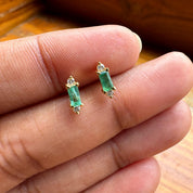 Gold Green Emerald Diamond Studs