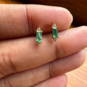 Gold Green Emerald Diamond Studs