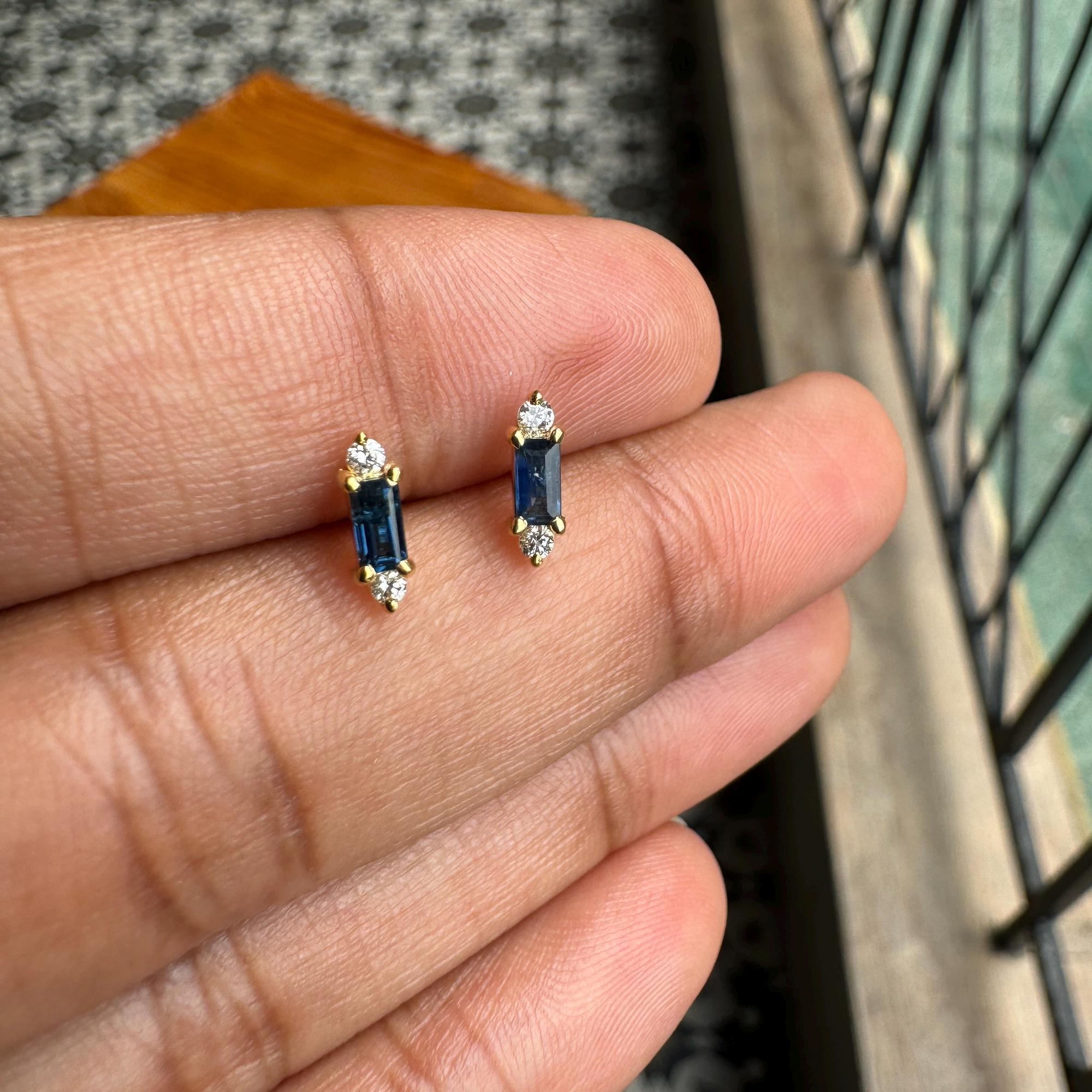 Minimal Tiny Blue Sapphire Diamond Studs