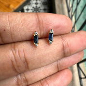 Minimal Tiny Blue Sapphire Diamond Studs