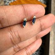 Minimal Tiny Blue Sapphire Diamond Studs