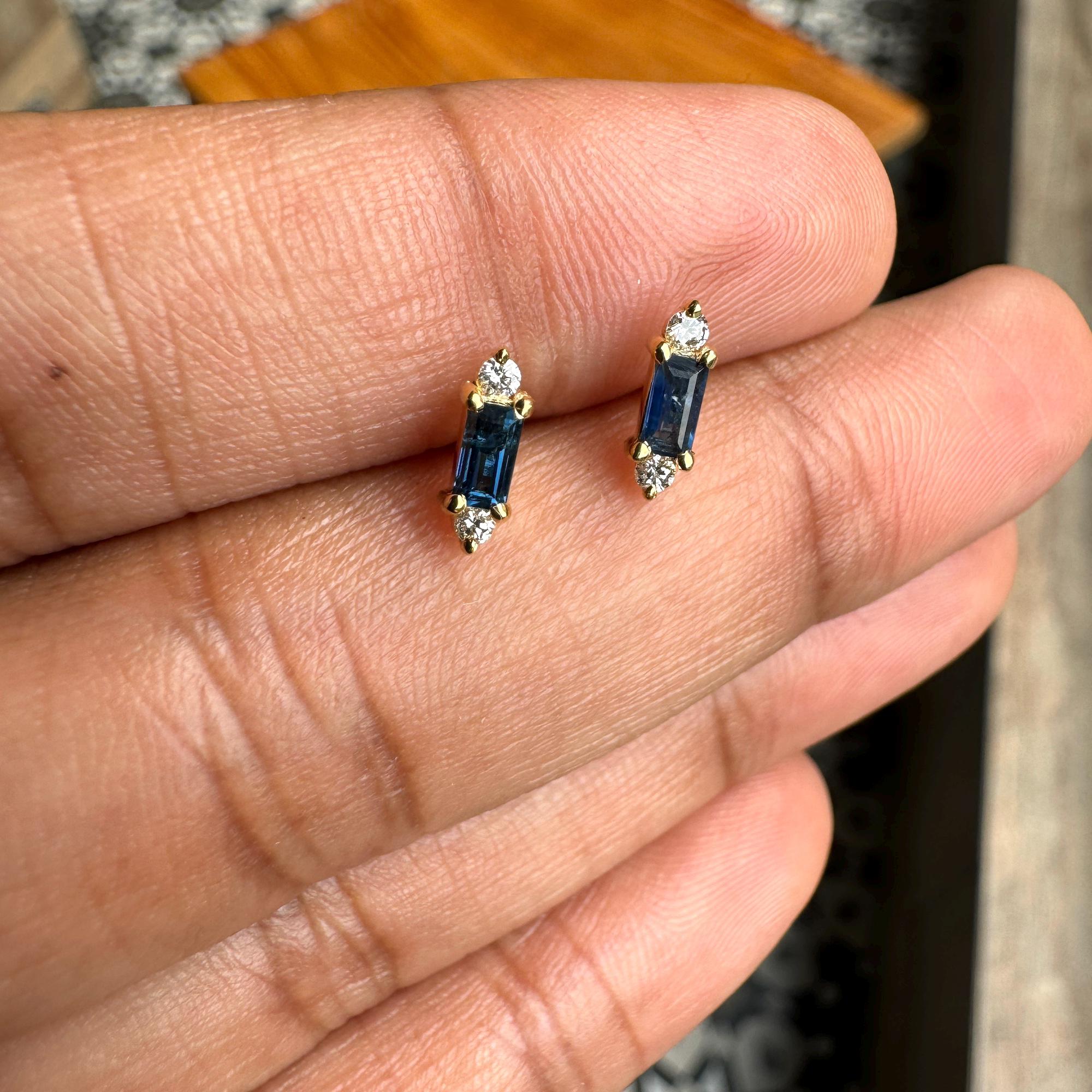 Minimal Tiny Blue Sapphire Diamond Studs