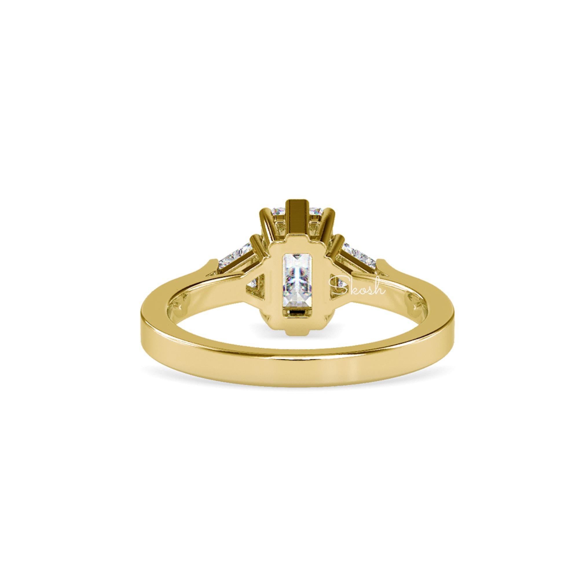 Lab Grown Diamond Engagement Emerald Cut Trillion Ring