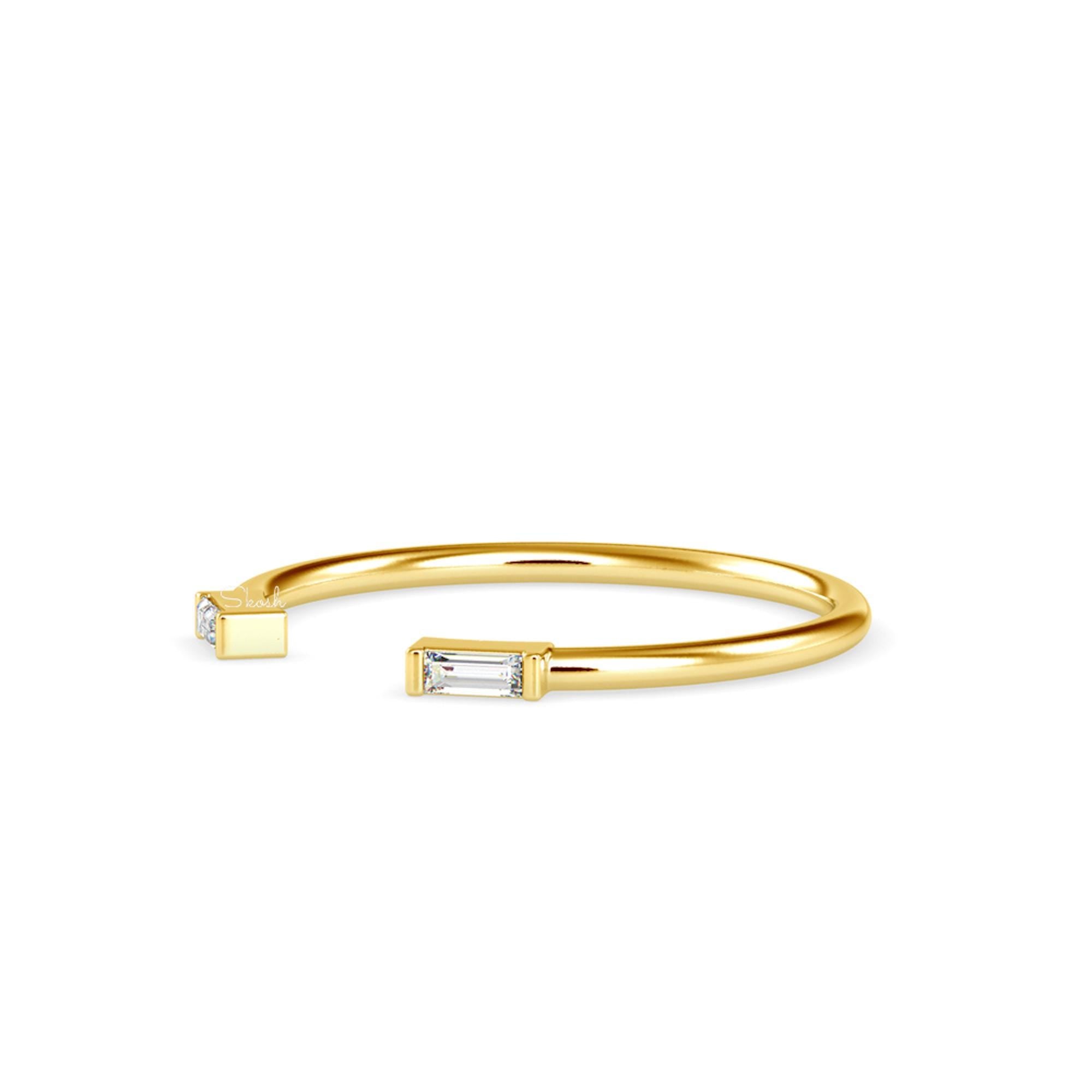 Gold Baguette Double Diamond Open Cuff Stacking Ring