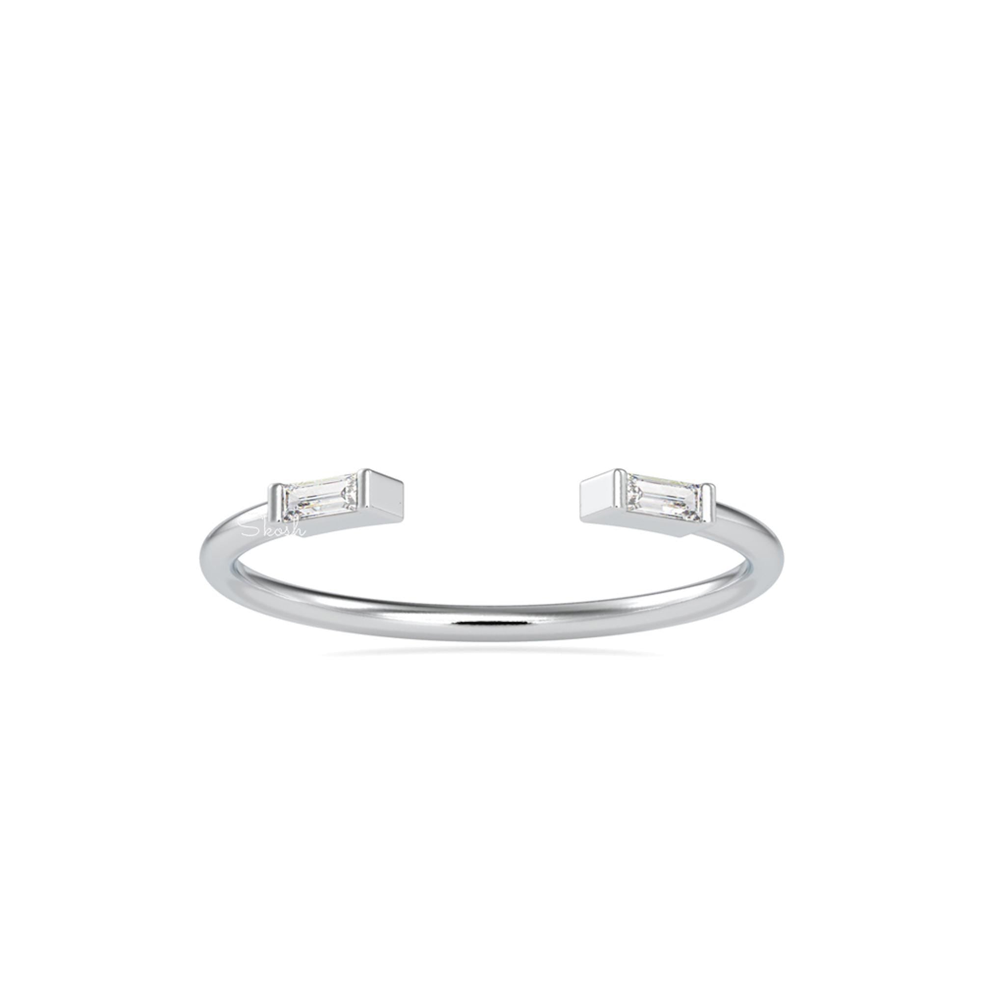 Gold Baguette Double Diamond Open Cuff Stacking Ring