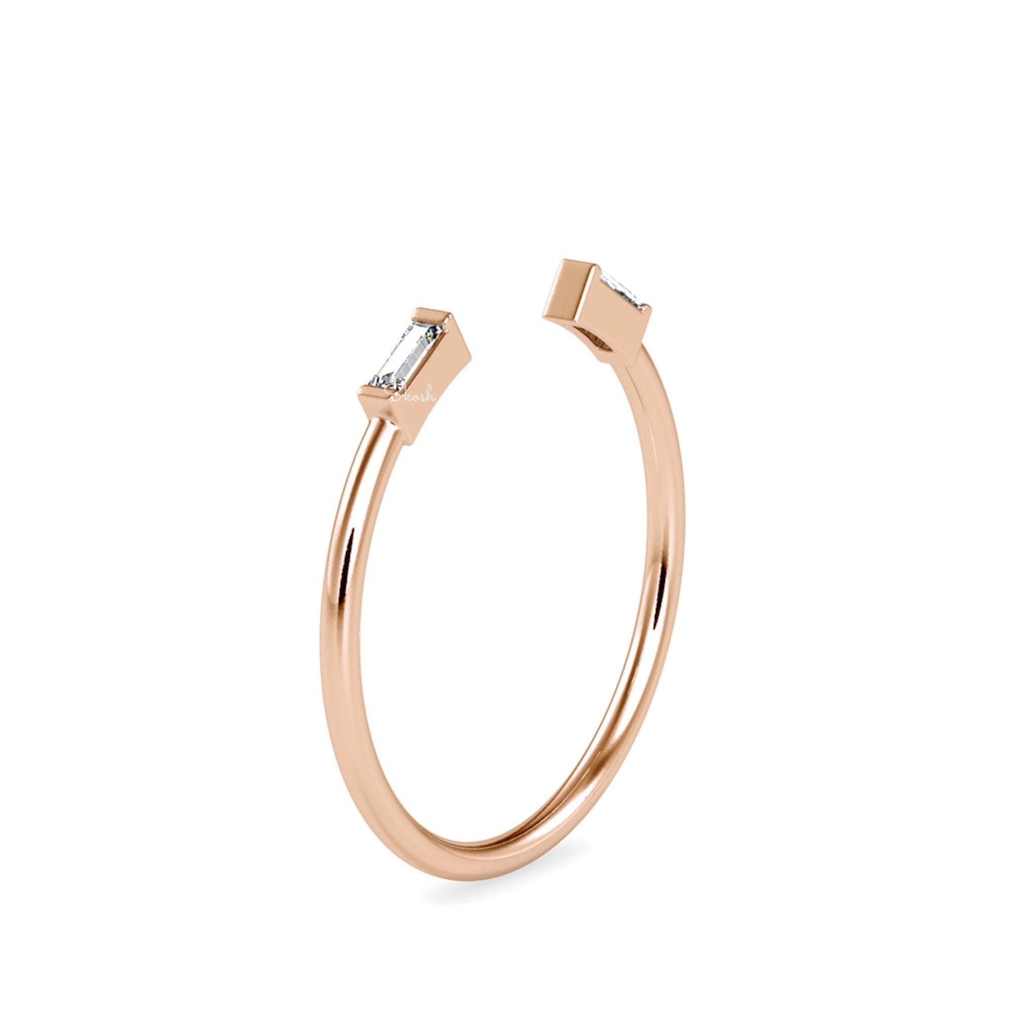 Gold Baguette Double Diamond Open Cuff Stacking Ring