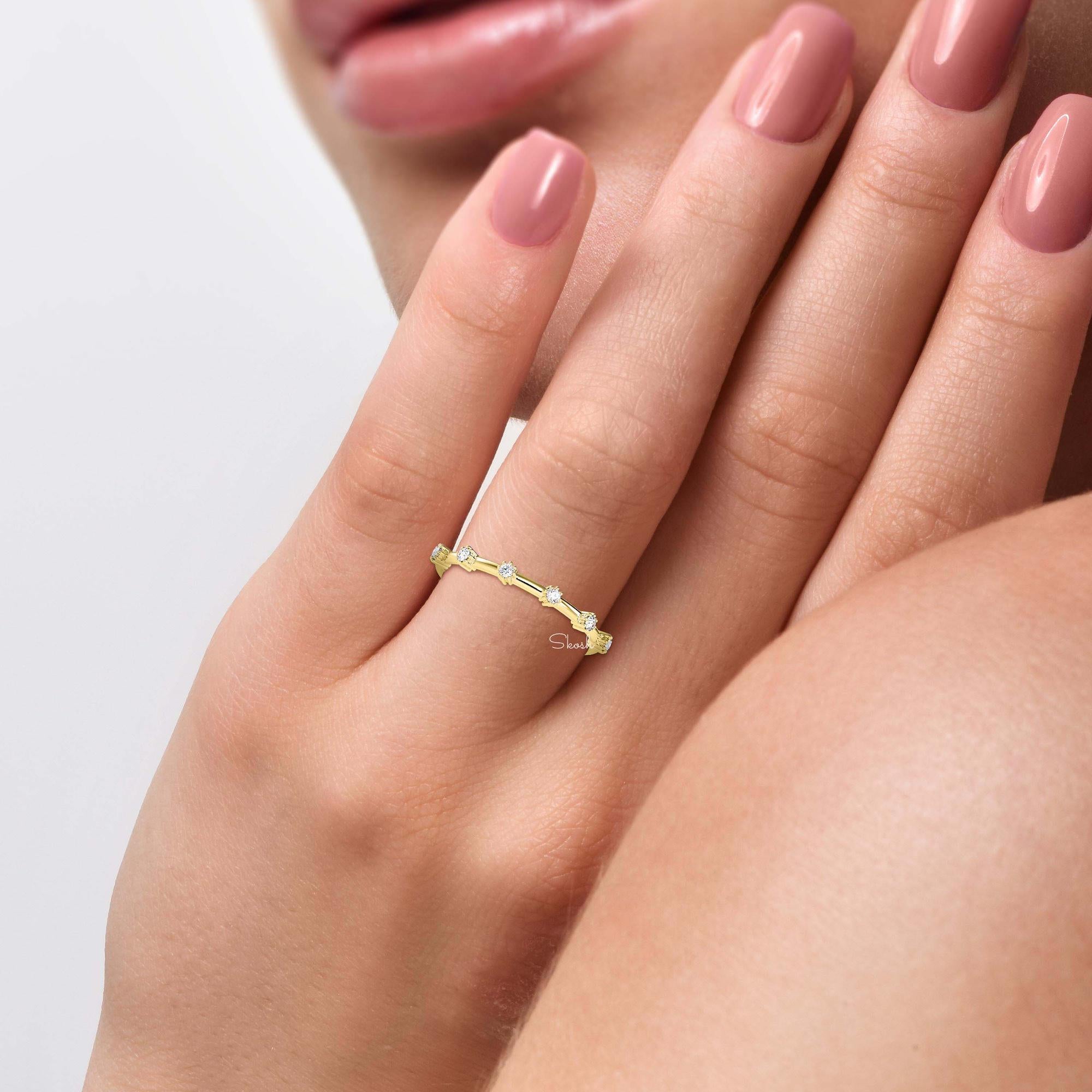 Round Cut Lab Grown Diamond Delicate Stacking Ring - Wedding Band