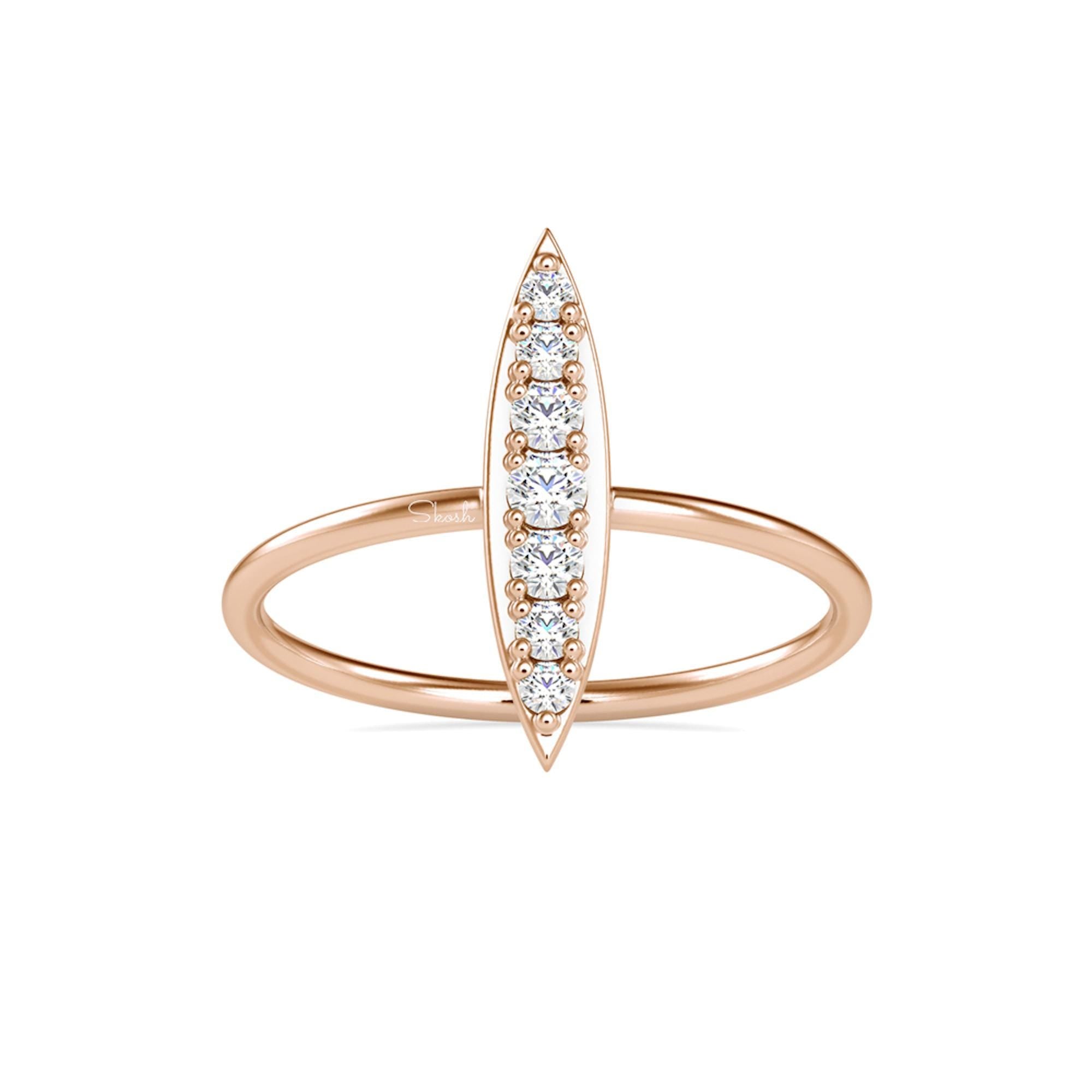 Tapered Bar Ring with Round Cut Lab Grown Diamonds