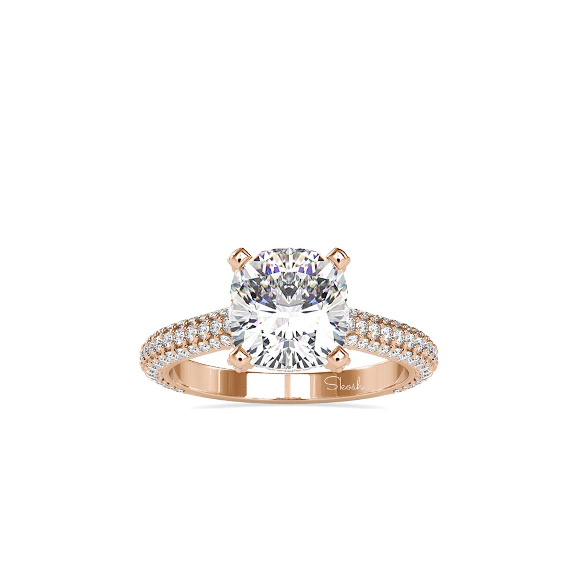 Square Cushion Cut Lab Grown Pave Diamond Engagement Ring