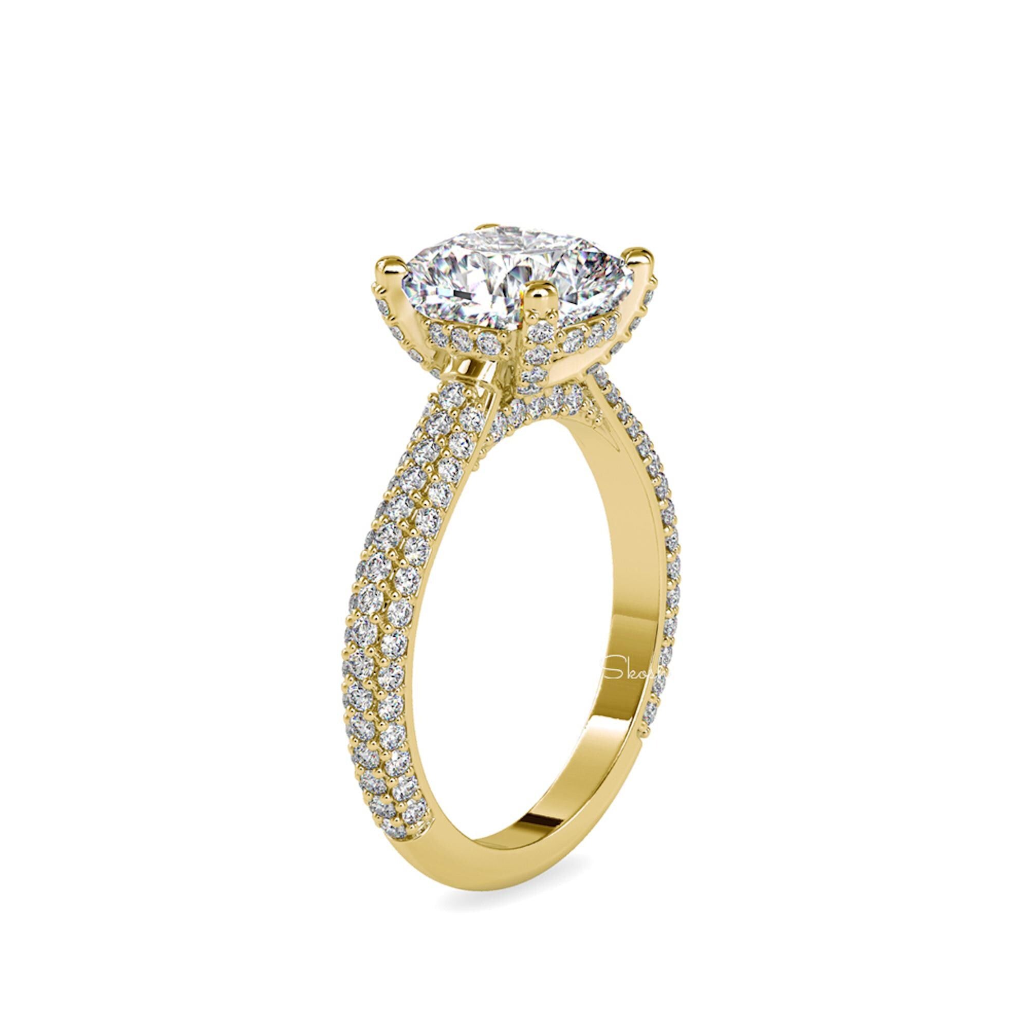 Square Cushion Cut Lab Grown Pave Diamond Engagement Ring
