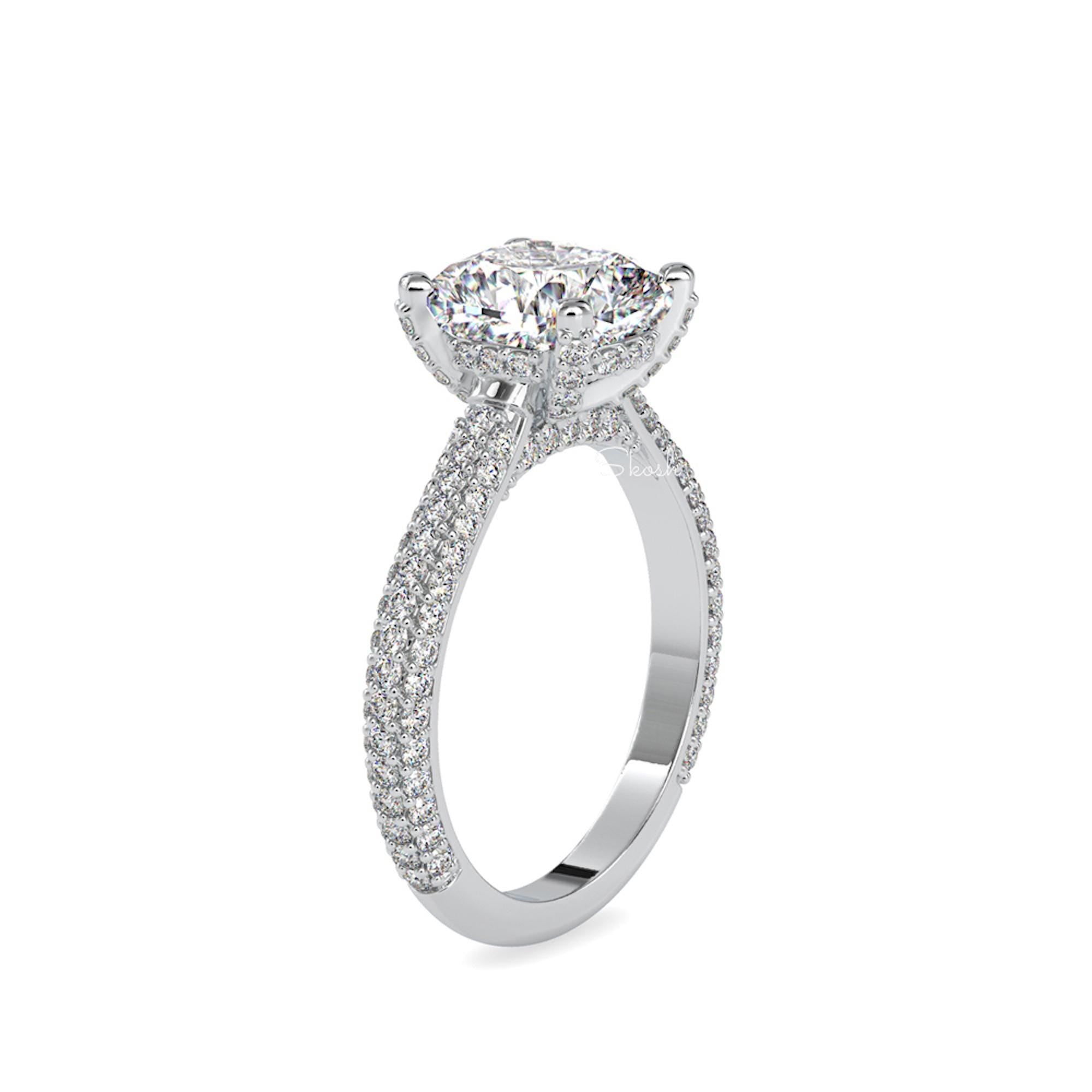 Square Cushion Cut Lab Grown Pave Diamond Engagement Ring