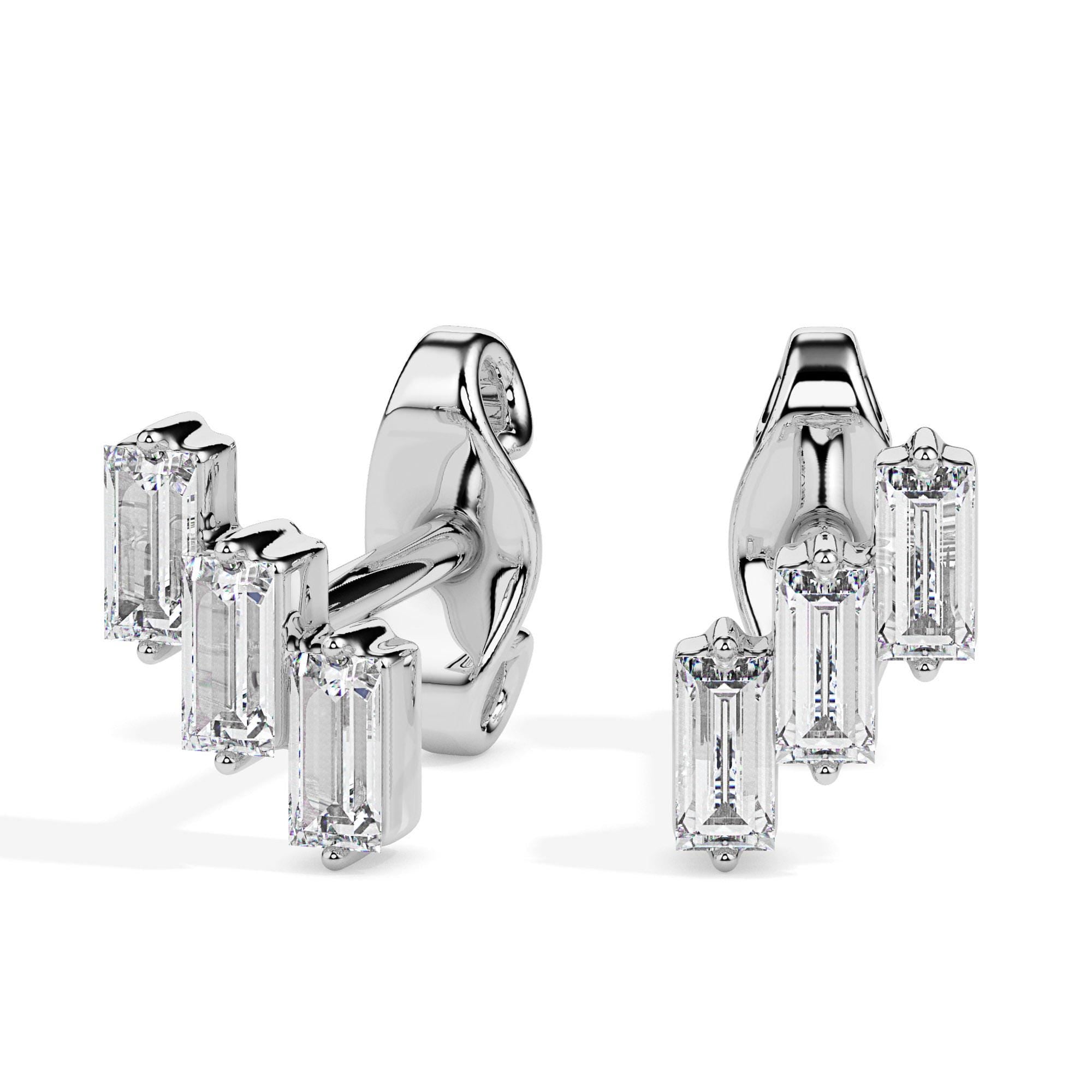 3 Baguette Cut Lab Grown Diamond Minimal Stud Earrings