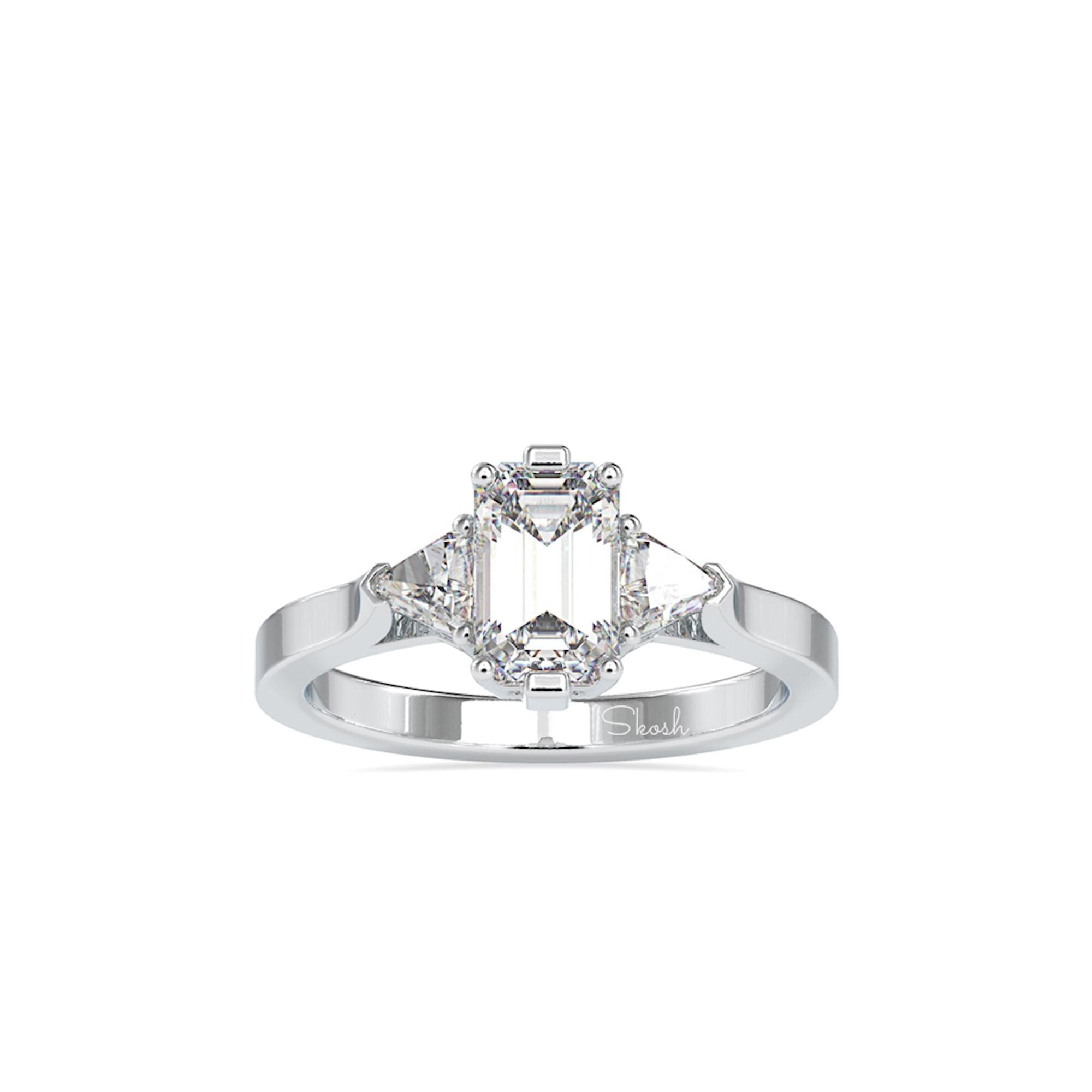 Lab Grown Diamond Engagement Emerald Cut Trillion Ring