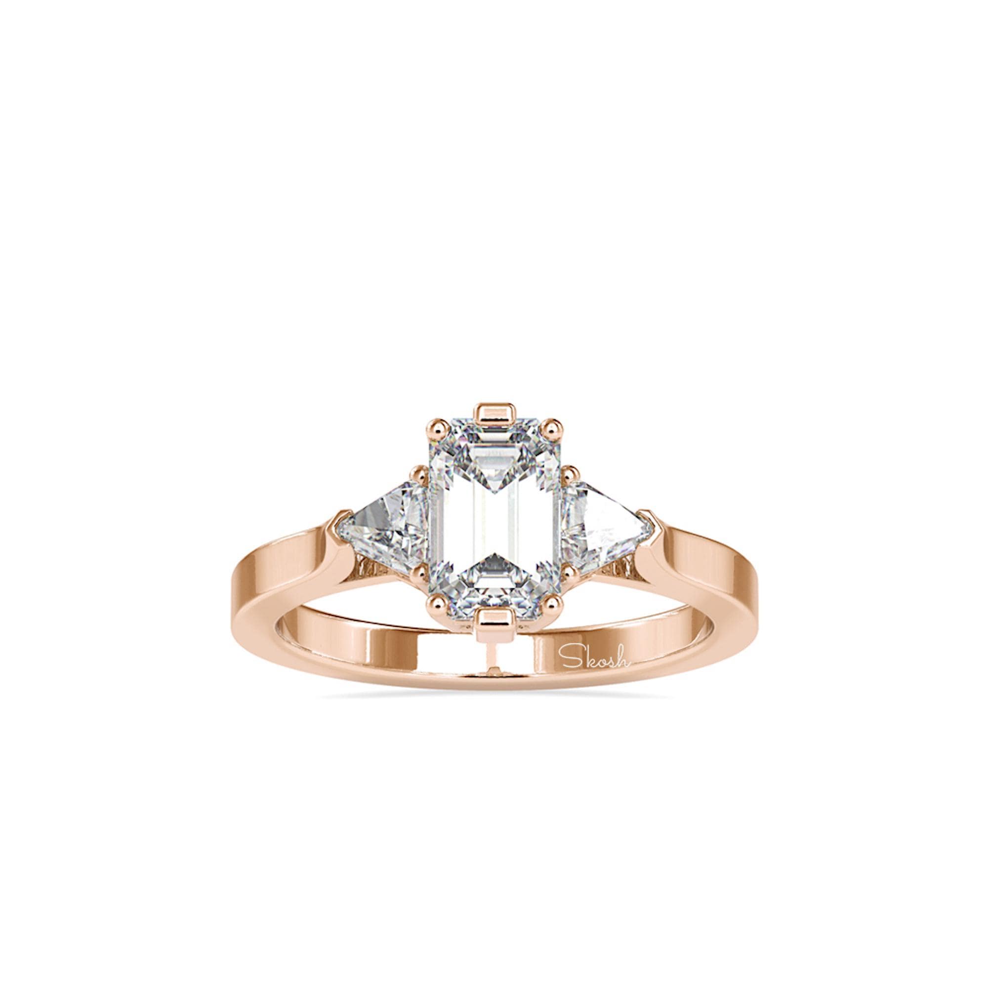 Lab Grown Diamond Engagement Emerald Cut Trillion Ring